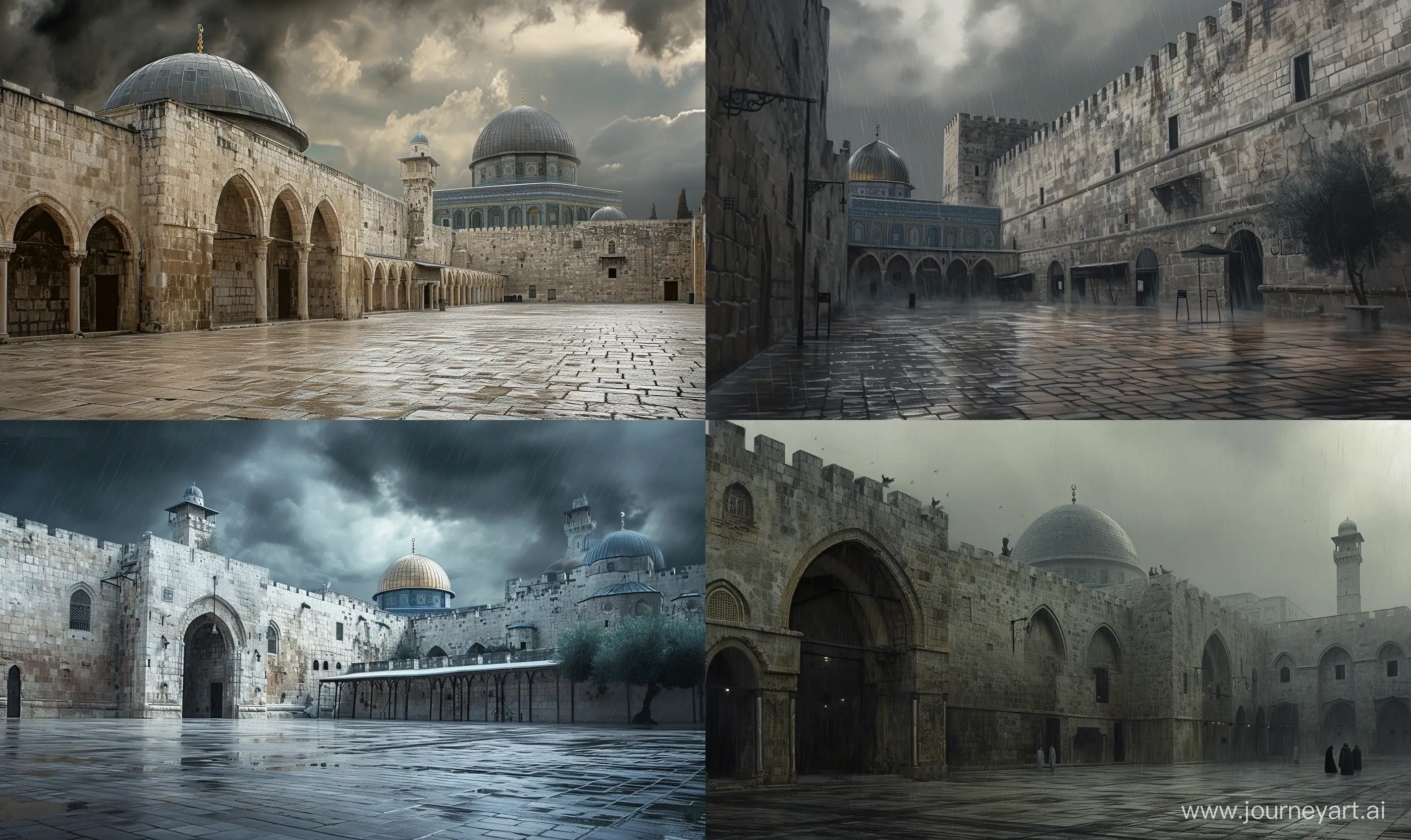 Renaissance-Style-Painting-of-Al-Aqsa-Mosque-Courtyard-in-Calm-Weather