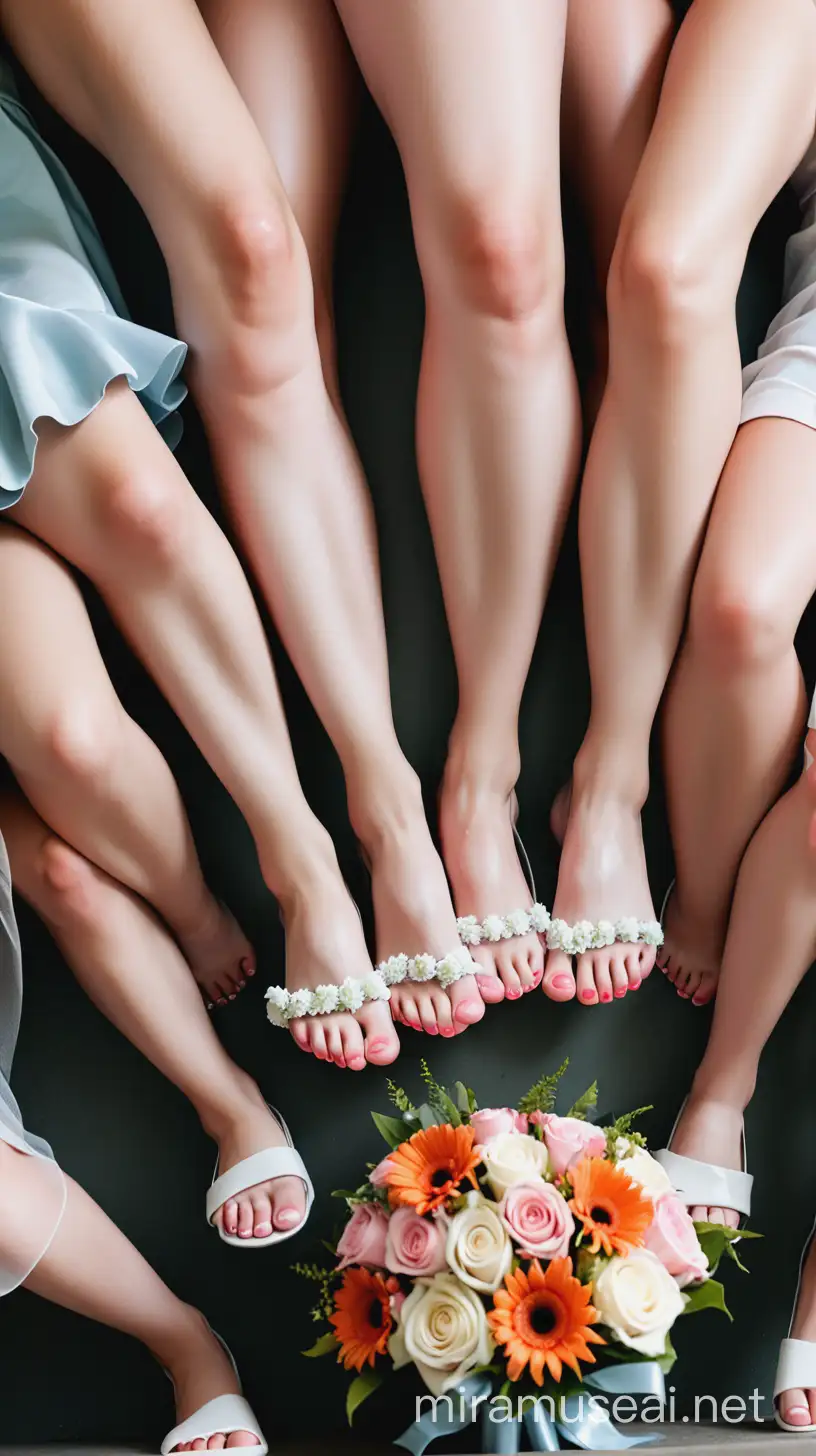 the feet bouquet of four girls meanly laughing 
