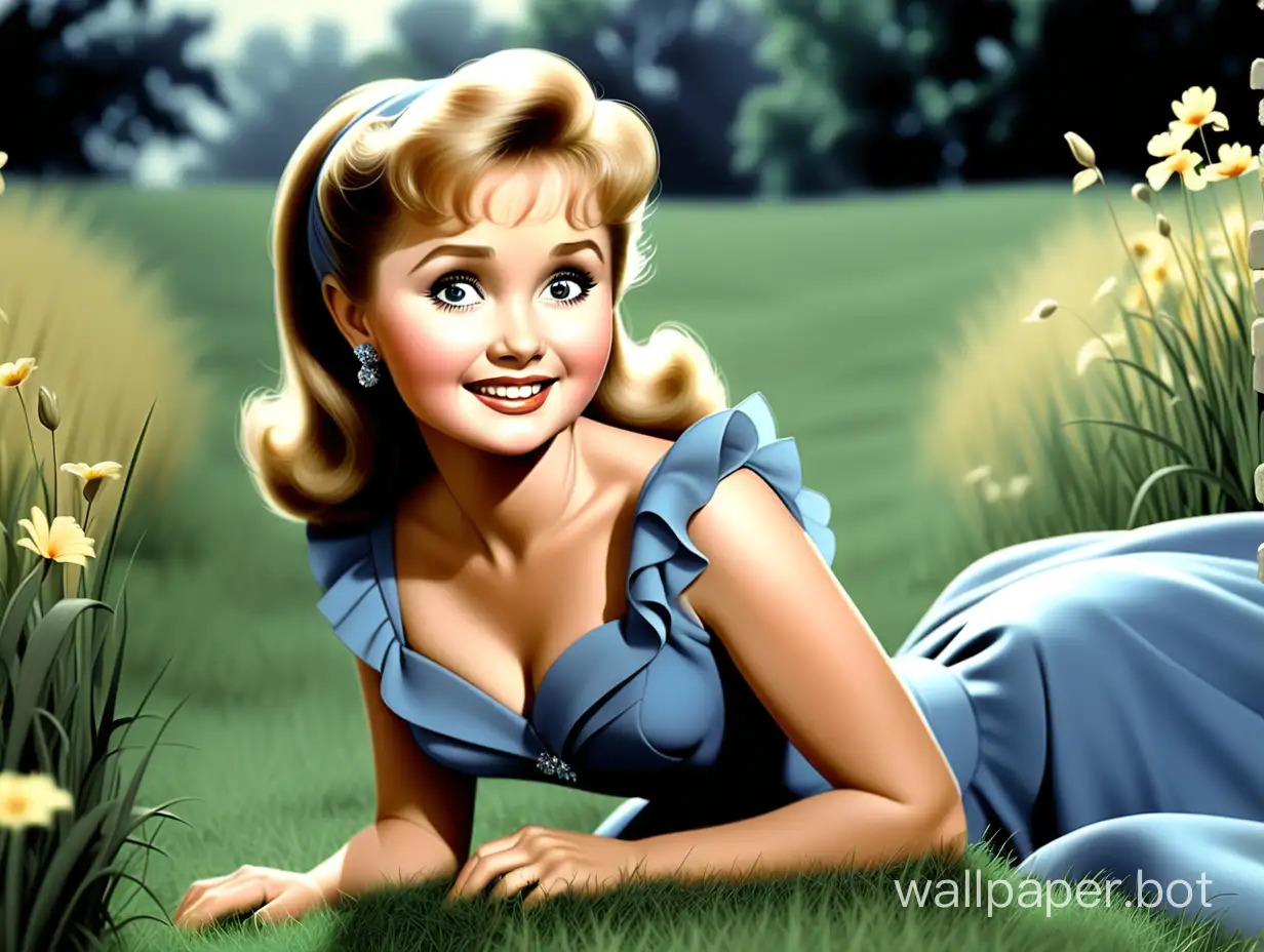 Debbie Reynolds, an 18-year-old girl in a full-length blue dress, come with me where the grass grows, where the winds are free, where the stars shine, where we'll build a house in the meadow.