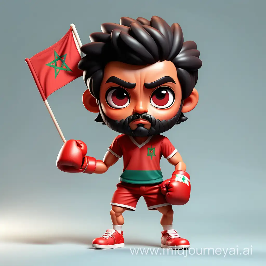 Adorable Young Boxing Action Figure with Moroccan Flag Apparel