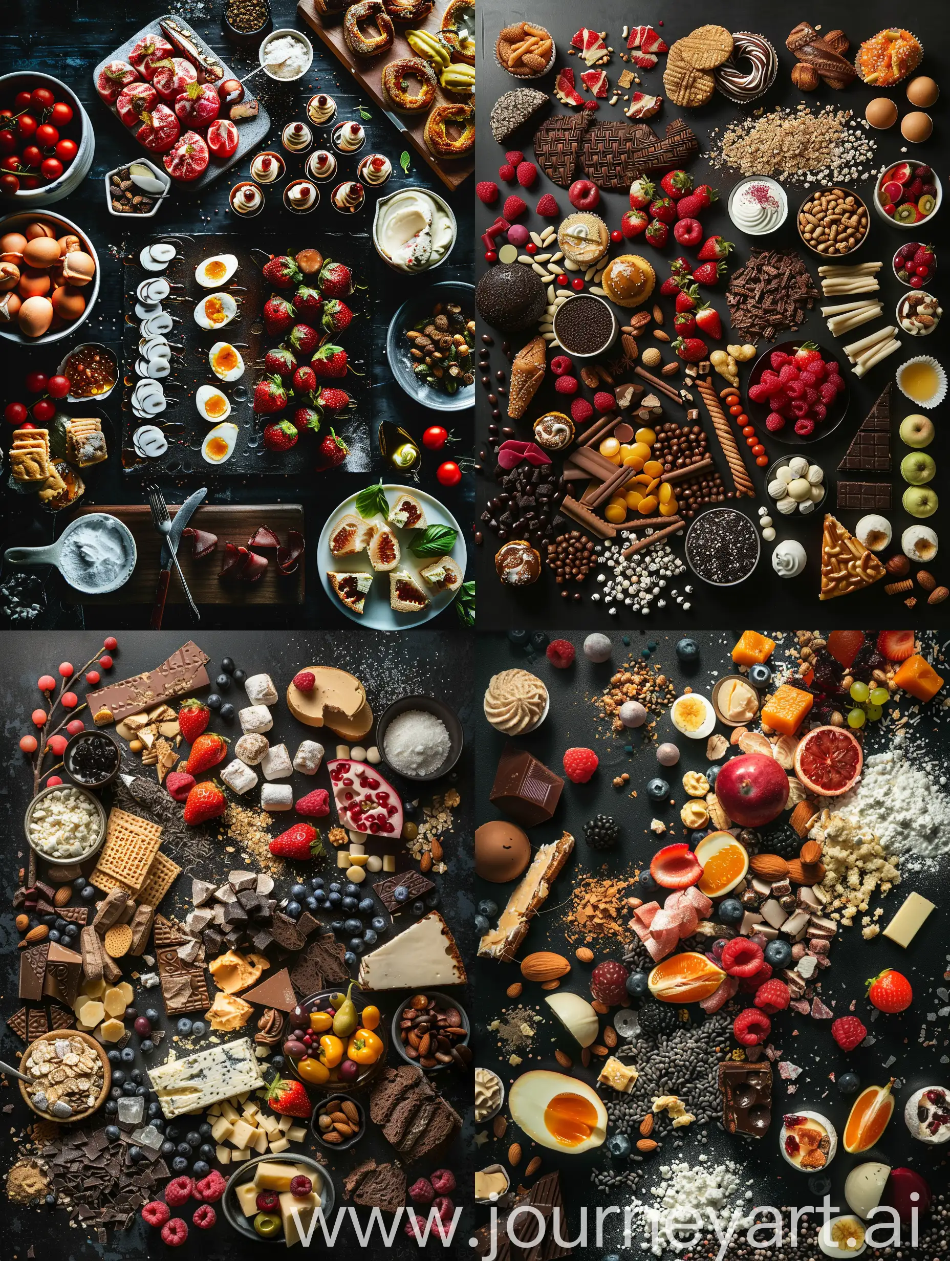 Assorted-Edible-Products-on-Black-Background-Aesthetic-Chaos-Food-Photography