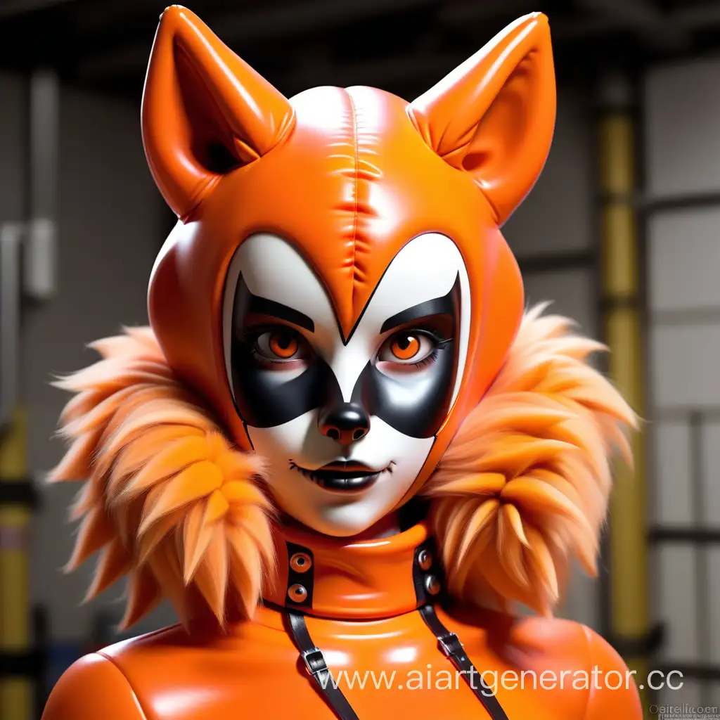 Latex-Furry-Fox-Girl-with-Orange-Inflatable-Skin-and-Rubber-Muzzle