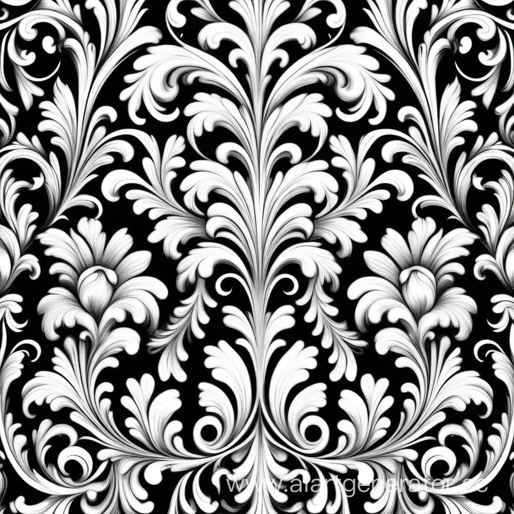 a pattern of floral, Baroque  movement, repeating pattern, white and black vector illustration 