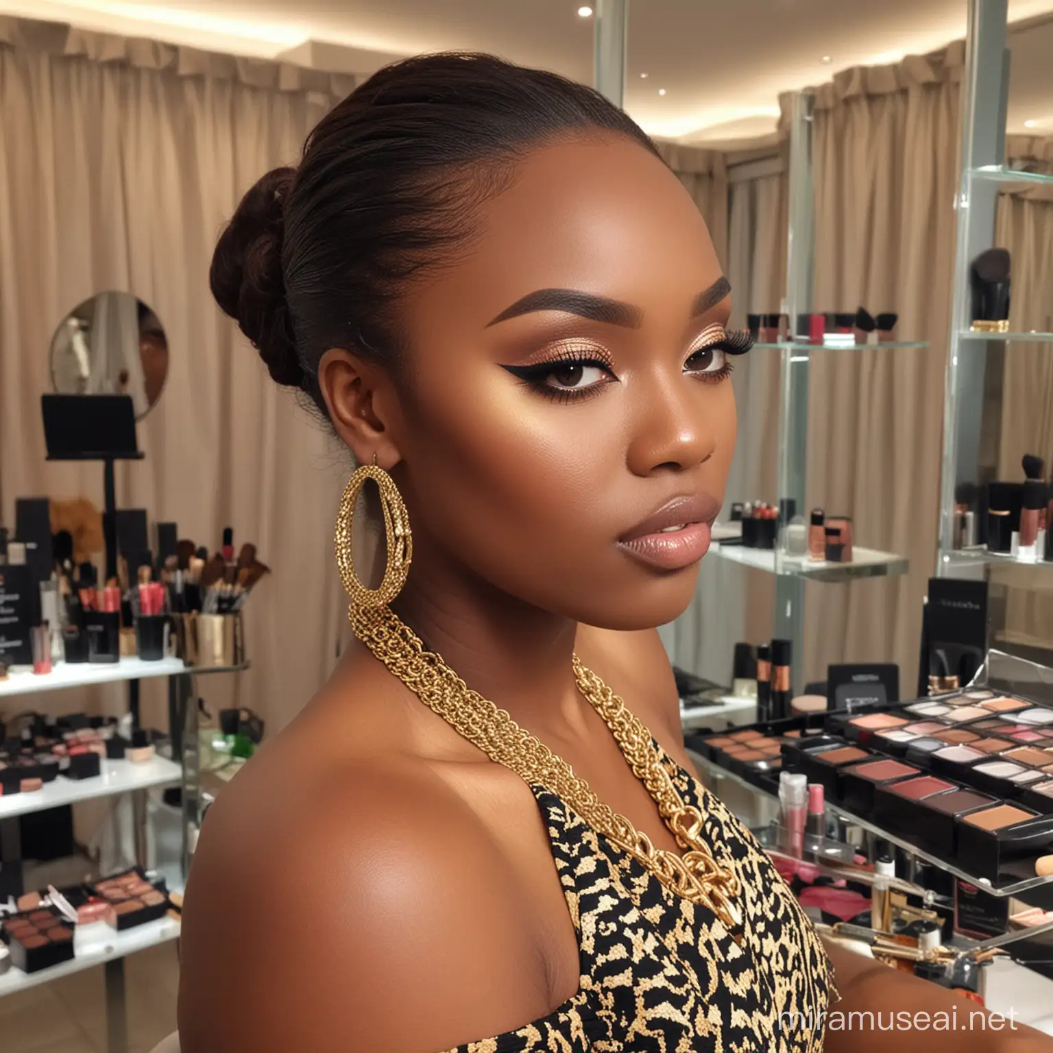 African Makeup Artist Enhancing Beauty with MAG GLAM Display