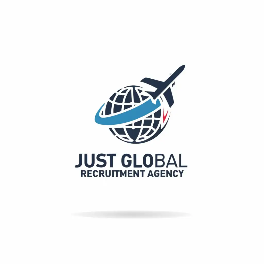 a logo design,with the text "just global recruitment agency", main symbol:globe airplane,Minimalistic,clear background