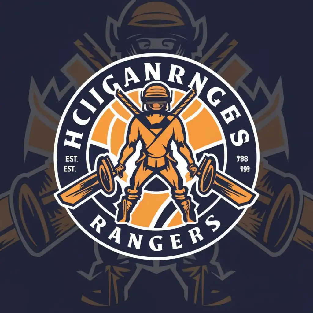 a logo design,with the text "Michigan Rangers", main symbol:cricket batsman, warrior,complex,be used in Sports Fitness industry,clear background