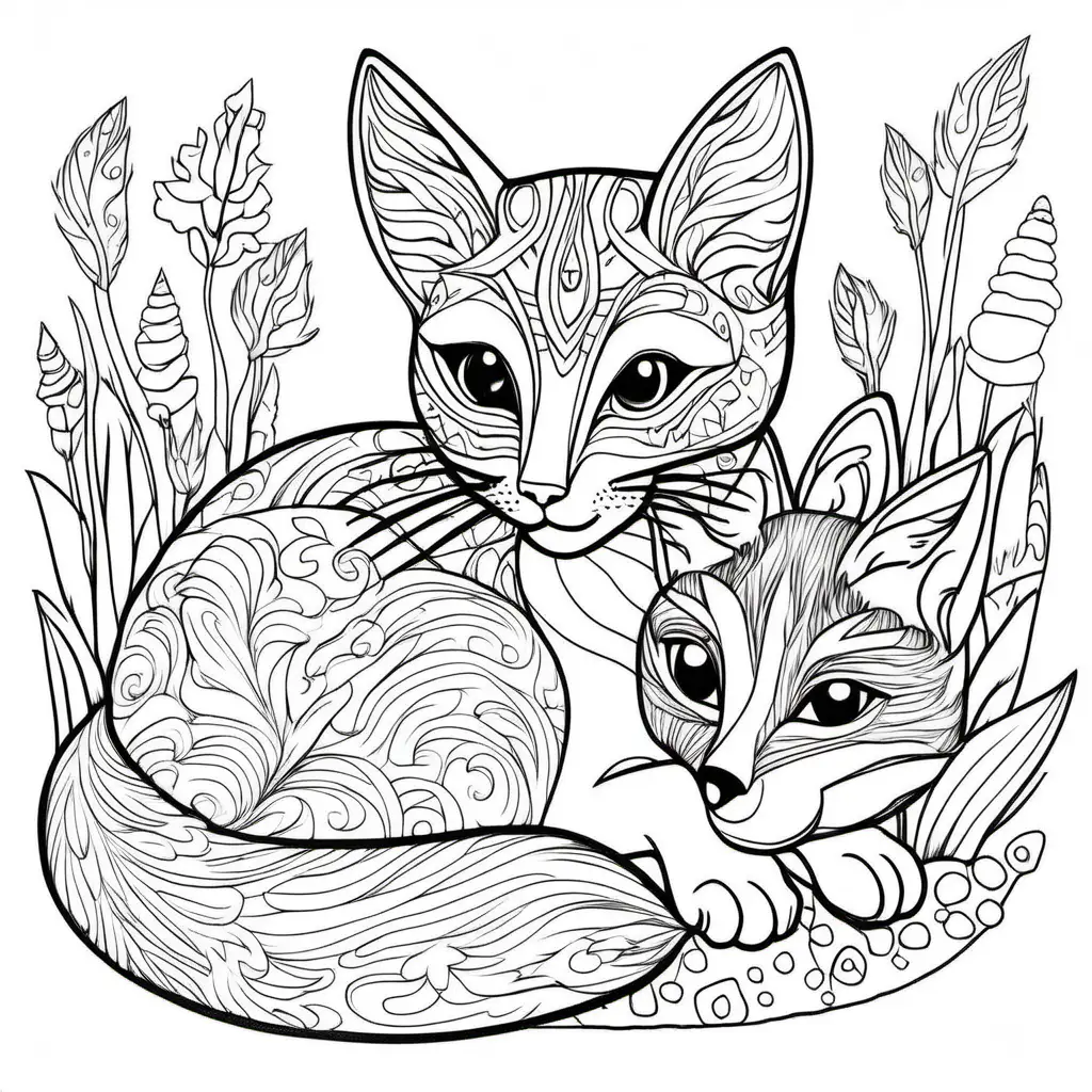 Cat and Fox Coloring Page for 6YearOlds Simple HandDrawn Drawing for Kids to Color