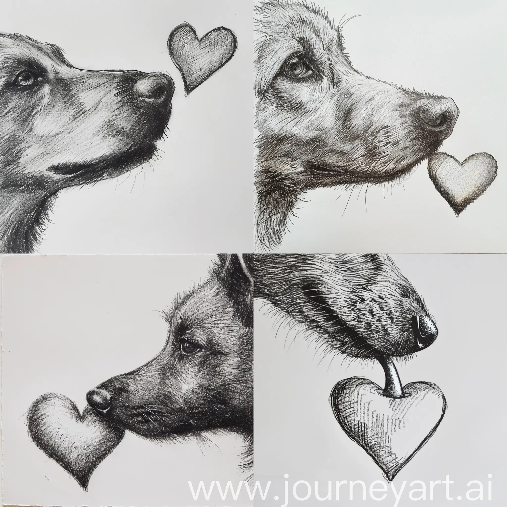 A drowing of a dog nose tuching a heart