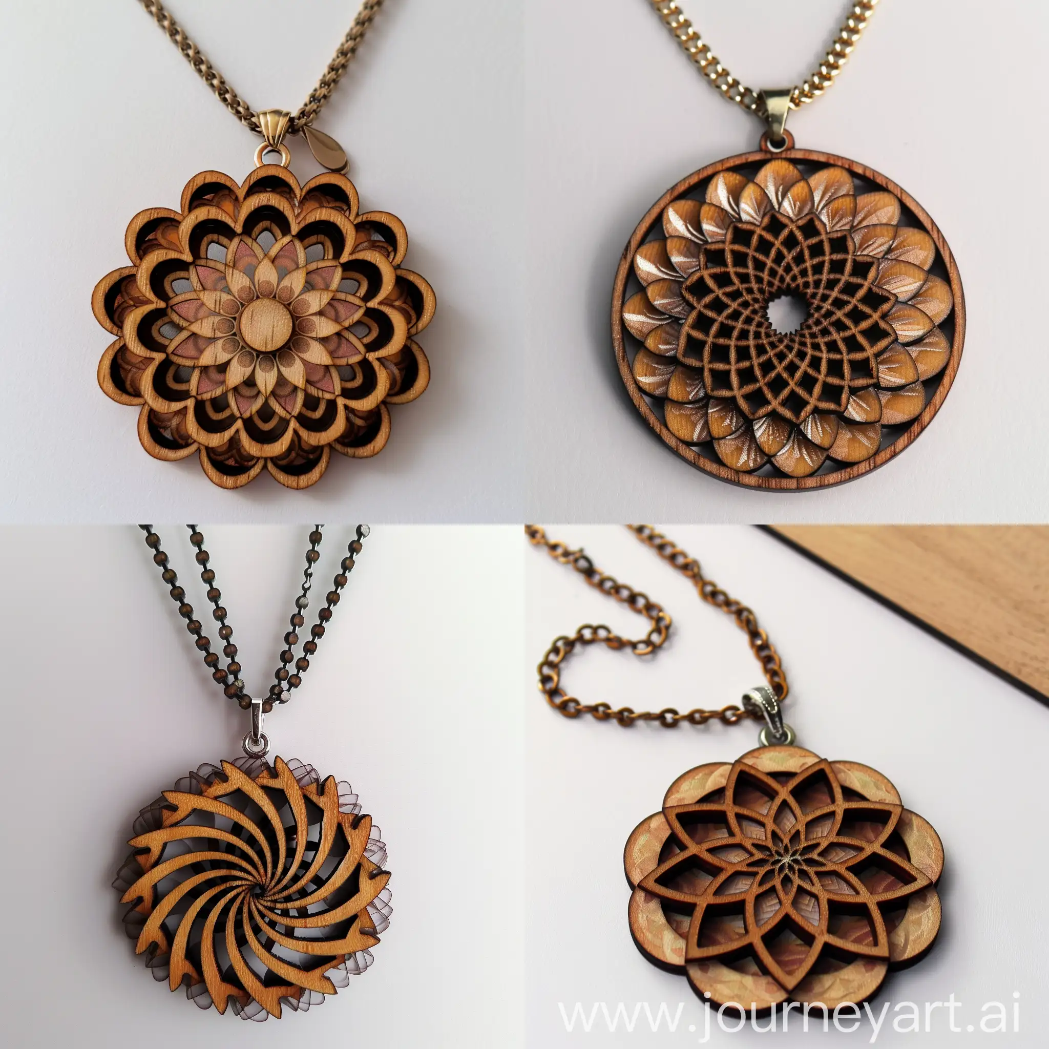 wooden, necklace, pendant, fractal, white background