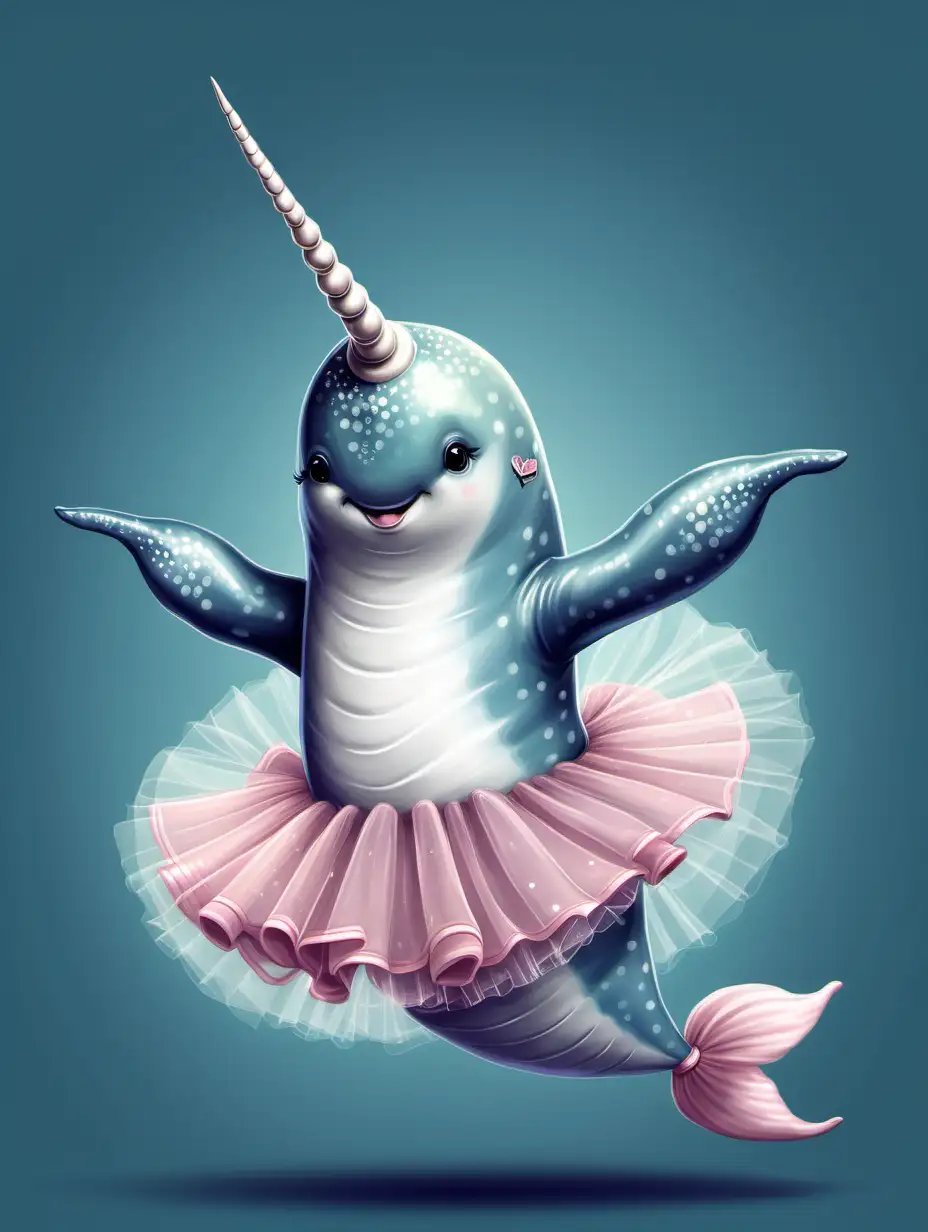illustrated style realistic Narwhal as a ballet dancer with a tutu