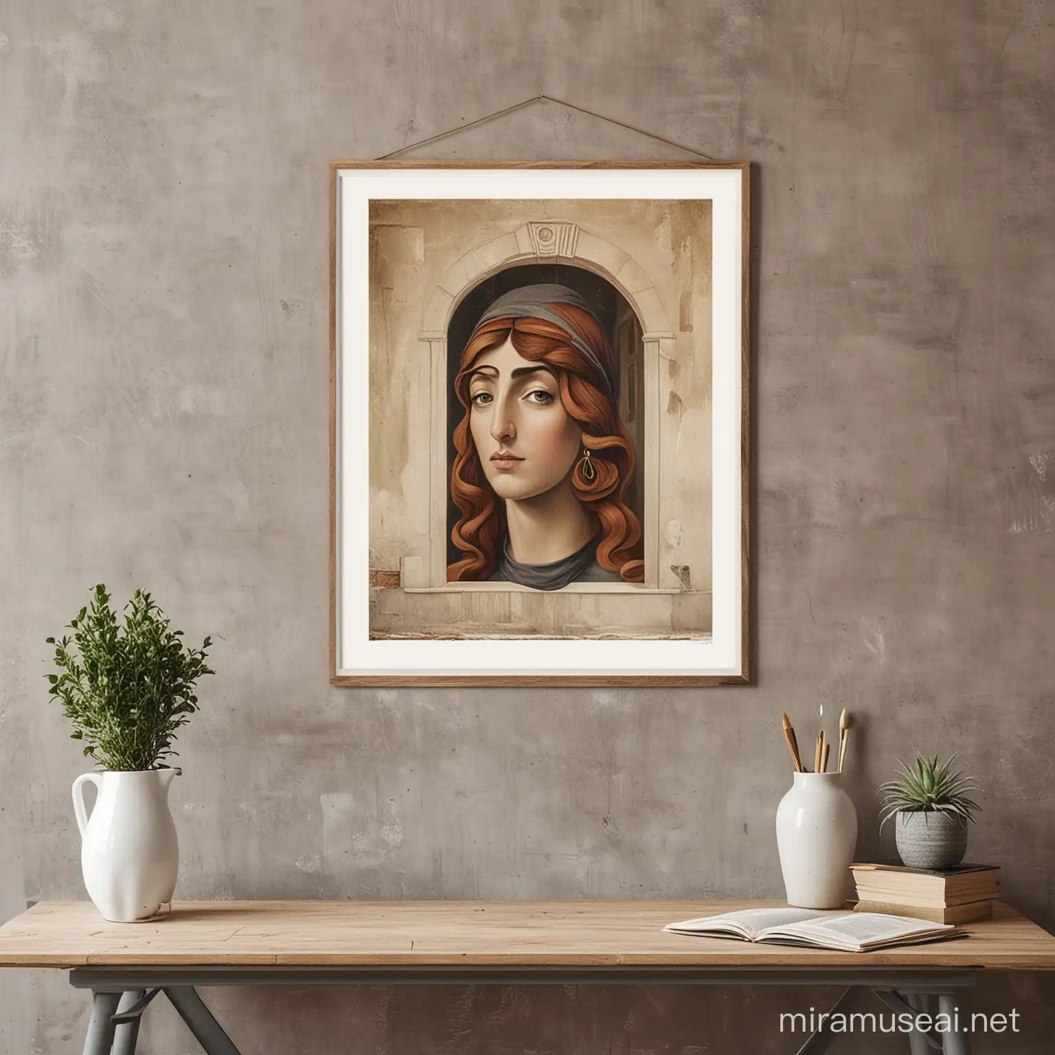 make me an Etsy mock up background to display an italian poster print hanging on the wall 