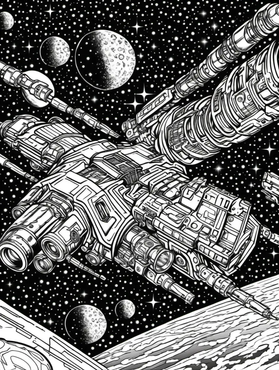 Adult Coloring book: Spaceship Faster than the Speed of light, Sleek Quantum warp drive,  stars in the Background 400DPI 600 60 6 Space Station

