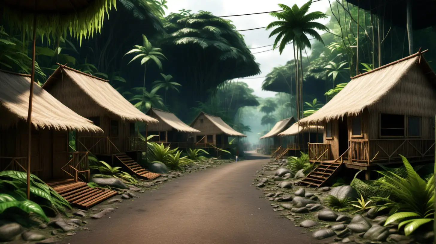  amazon rainforest  village Ultra realistic. Street level Shot.