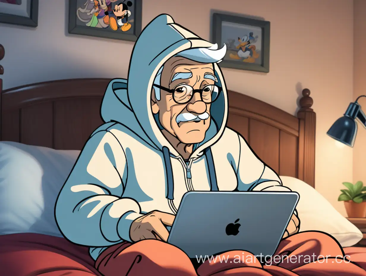 Elderly-Man-Relaxing-with-Video-Games-in-Bed-Disney-Cartoon-Style