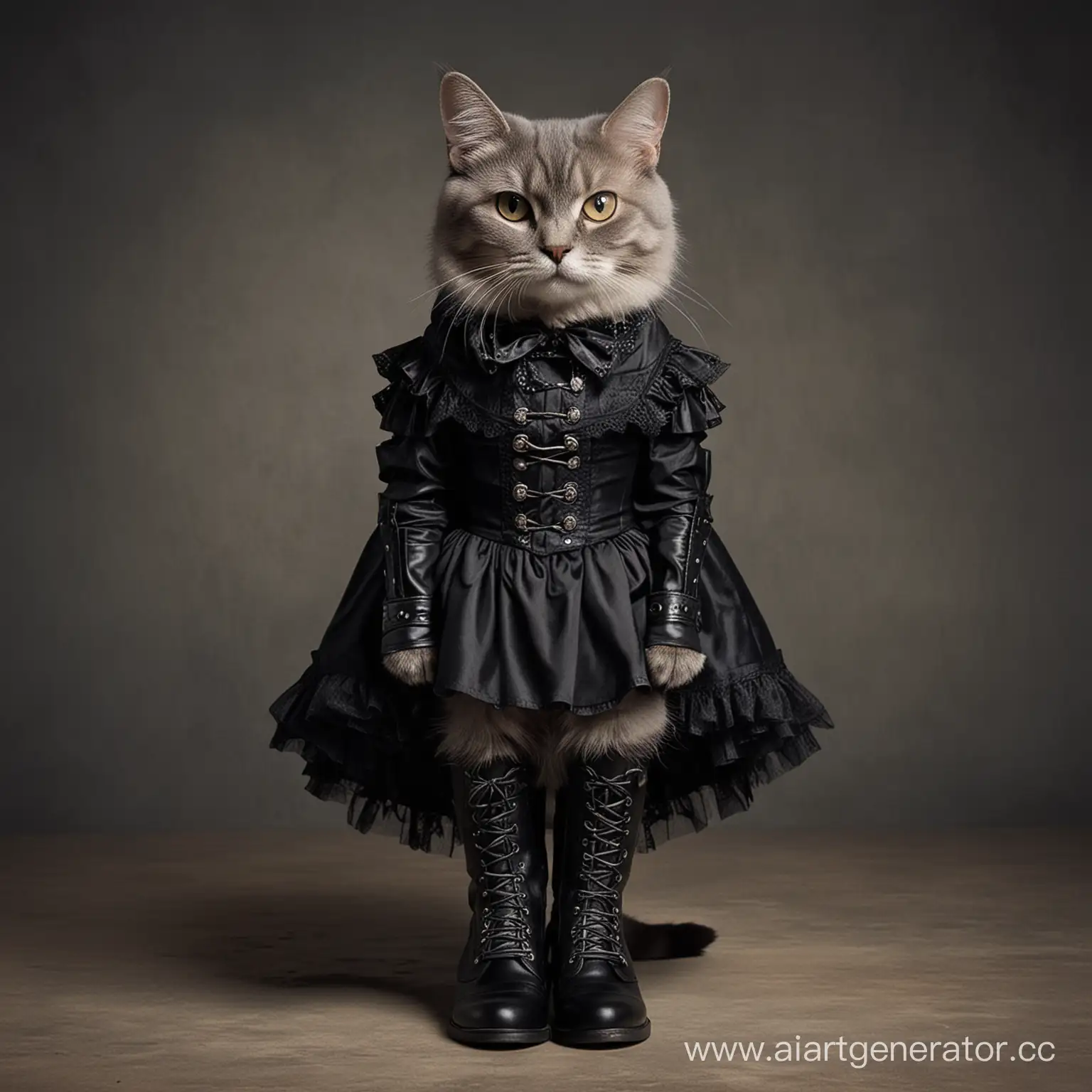 GothicStyled-Cat-in-Fashionable-Outfit-and-Sturdy-Boots