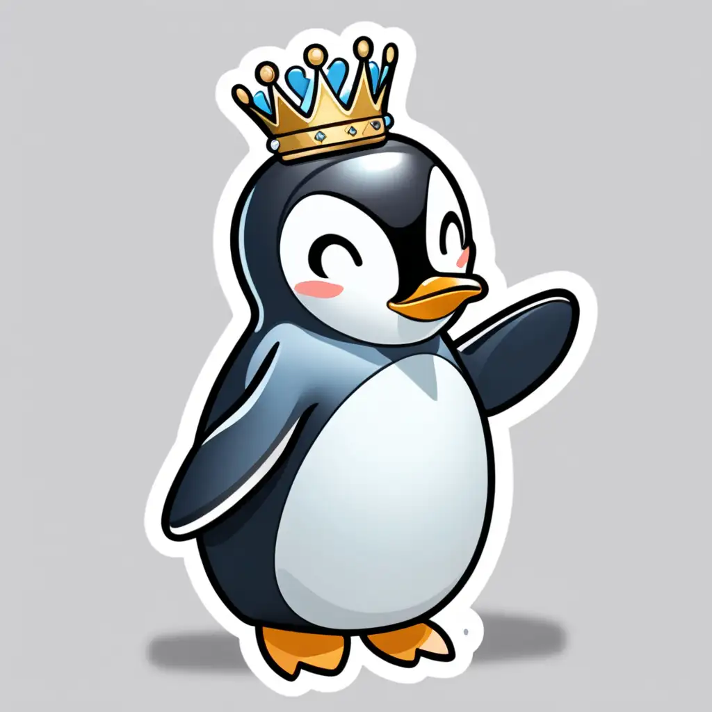 Create an image with The character penguin with crown on head and self-importance face for telegram sticker