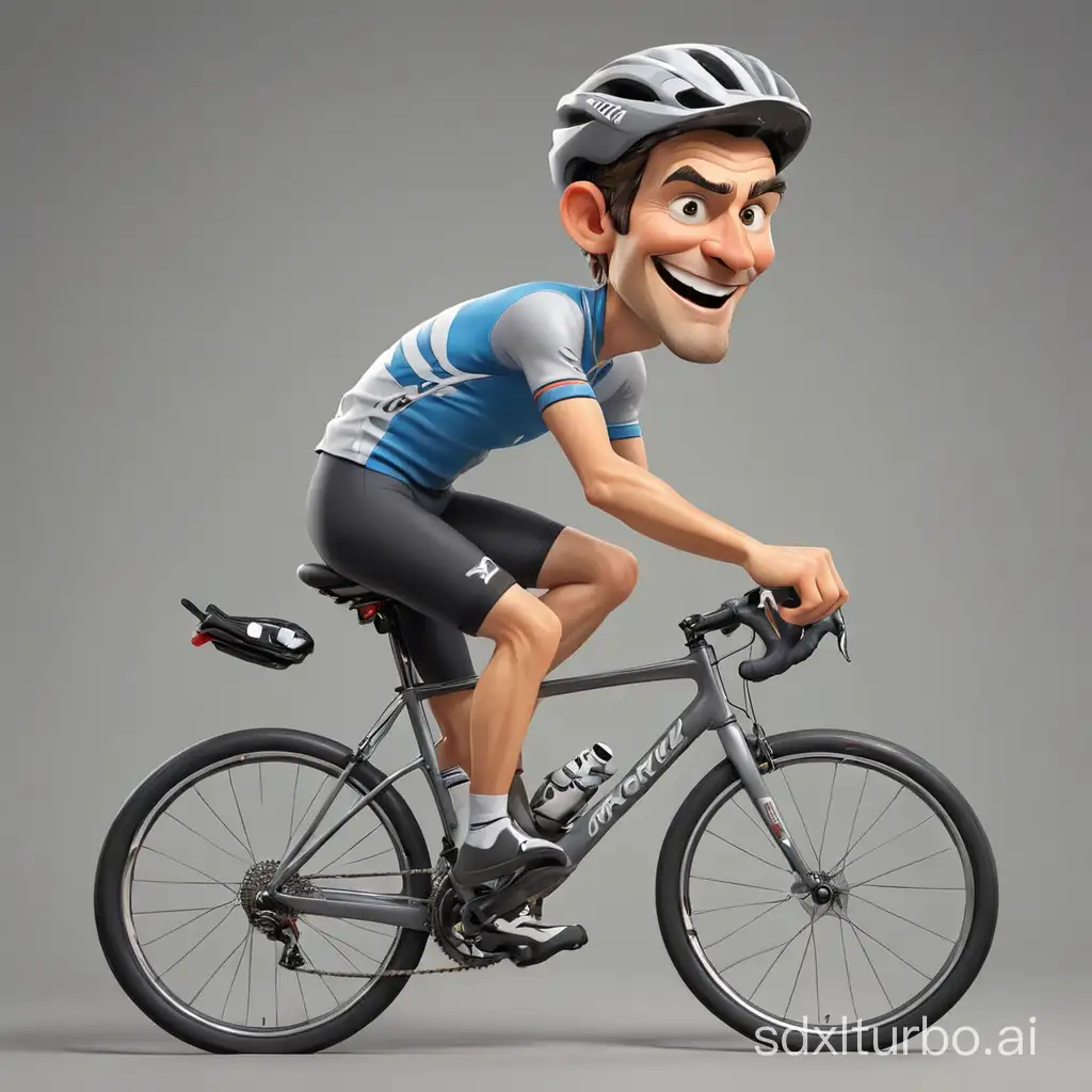 Caricature a cyclist man with roadbike, grey background