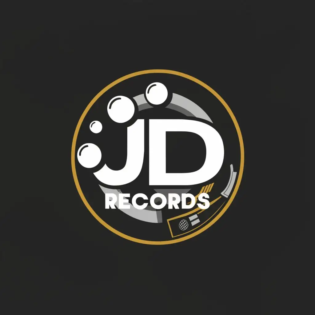 a logo design,with the text "JD Records", main symbol:vintage style rubber bubble letters over a vinyl record,complex,be used in Retail industry,clear background