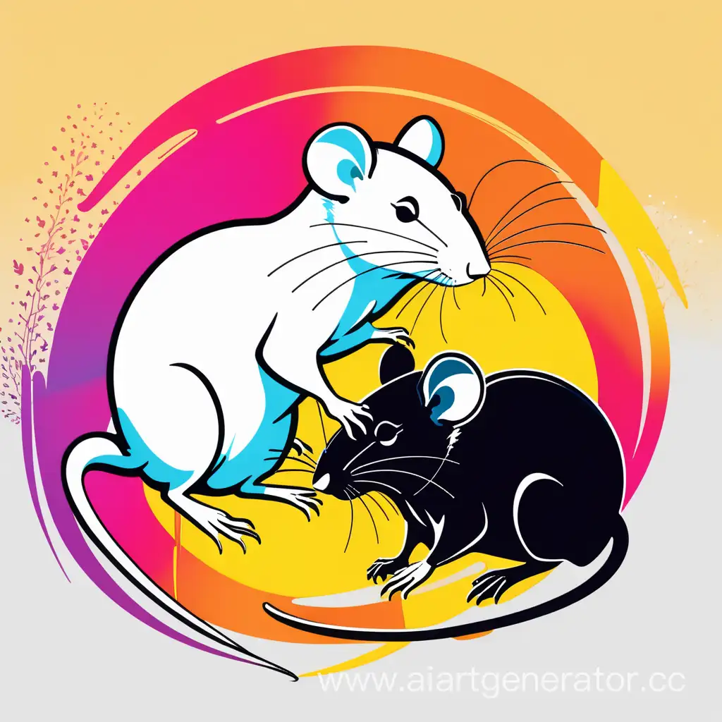 белая крыса и черная крыса на цветном фоне в стиле логотипа