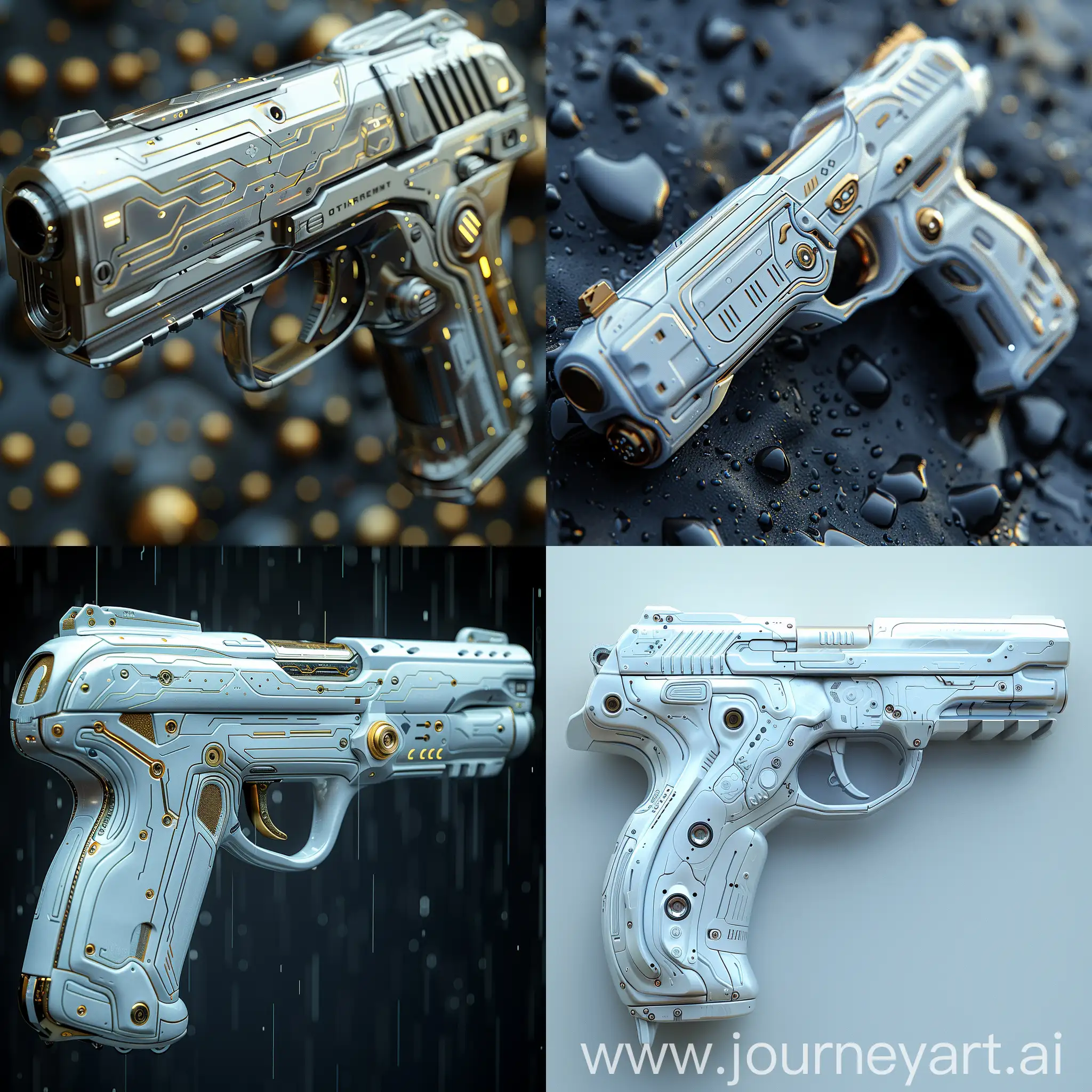 Futuristic-Stainless-Steel-Pistol-with-Cybernetic-Features