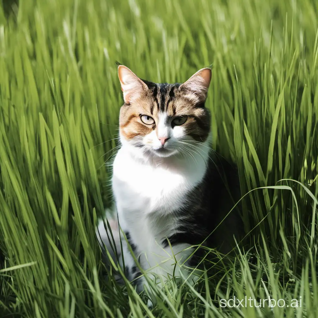 a cat sit in grass