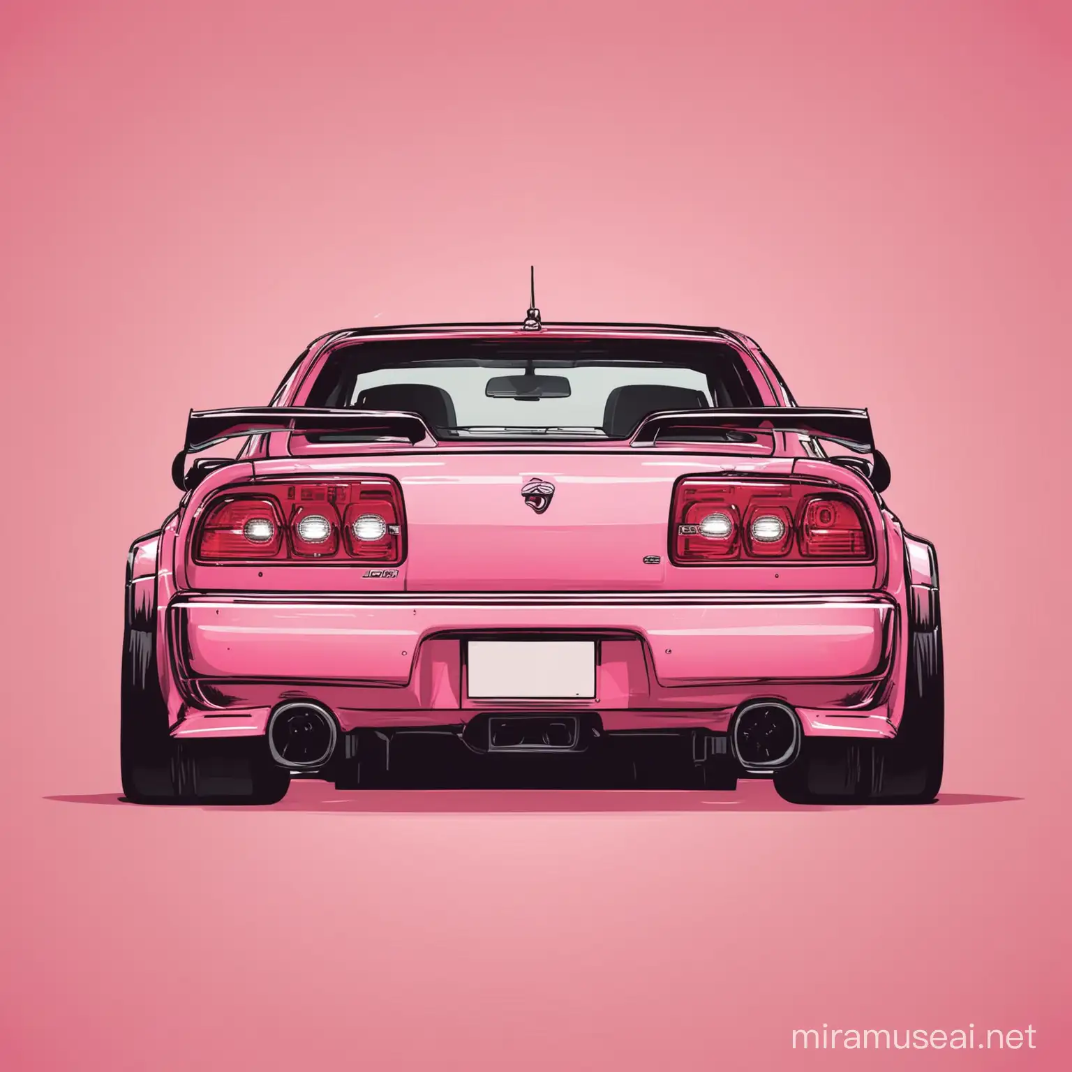 Pink JDM Car Vector Rear View Driving on Urban Road