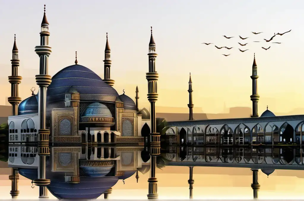 Create a picture of a beautiful mosque with fine details
