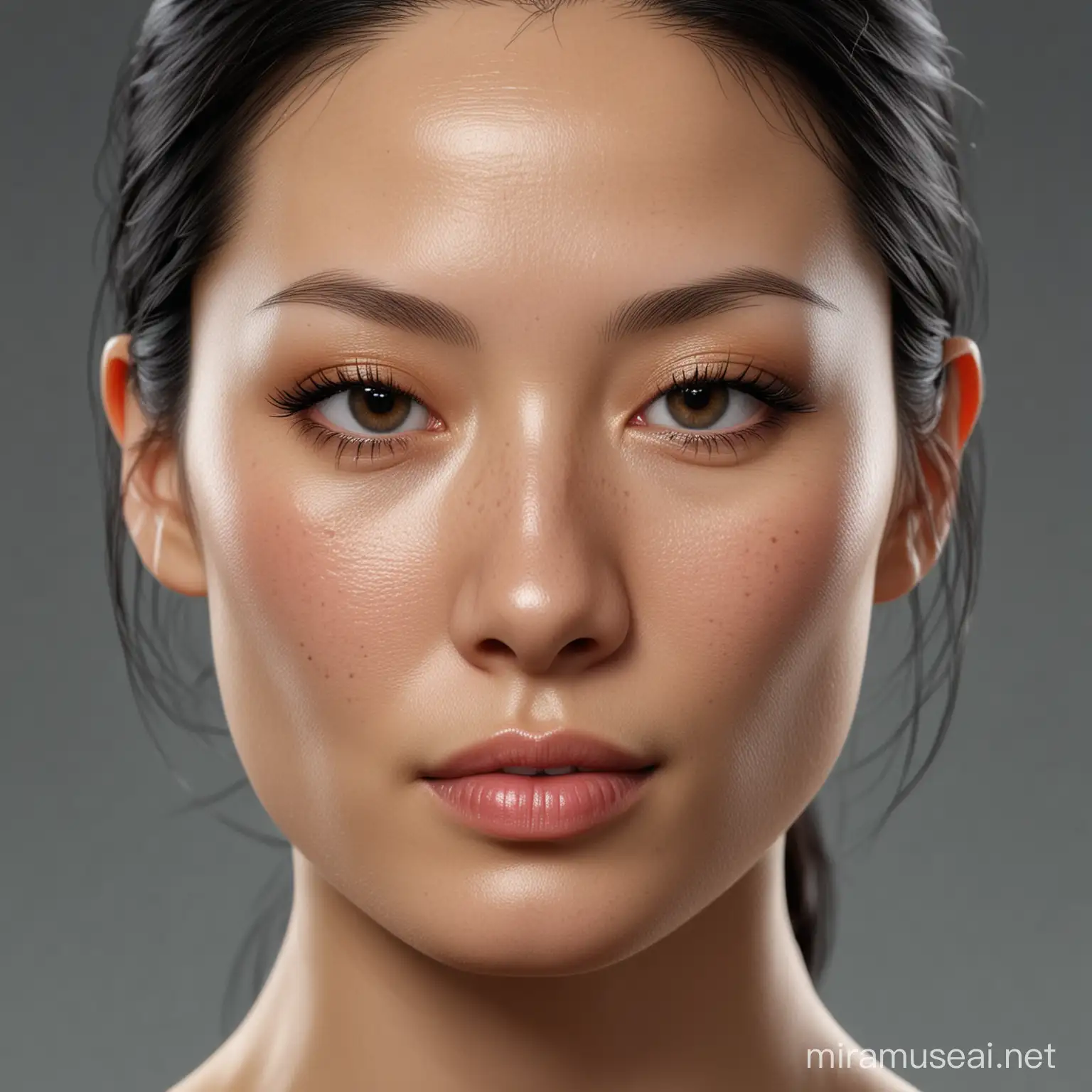 Asian Female Portrait with Enhanced Features Realistic and Dynamic Lucy Liu Inspired Artwork