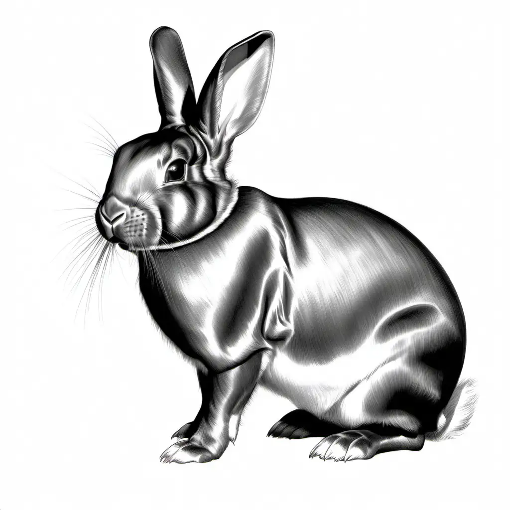 Realistic Satin Rex Rabbit Drawing with Fine Details