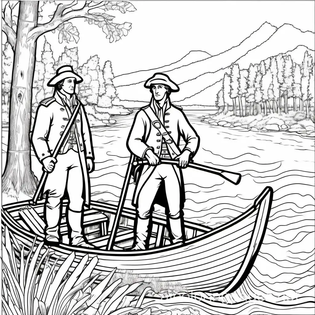 Explorers-Lewis-and-Clark-in-River-Adventure-Coloring-Page