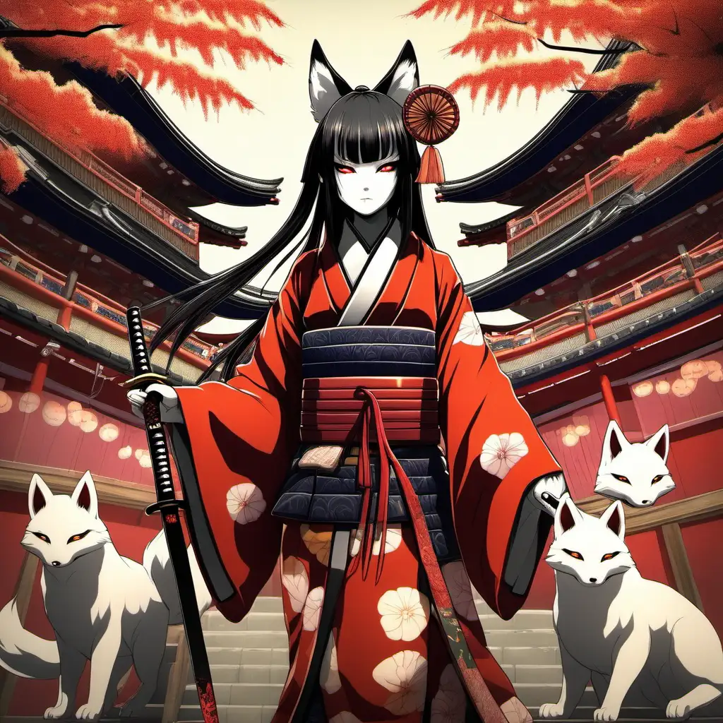 female kitsune samurai at a festival