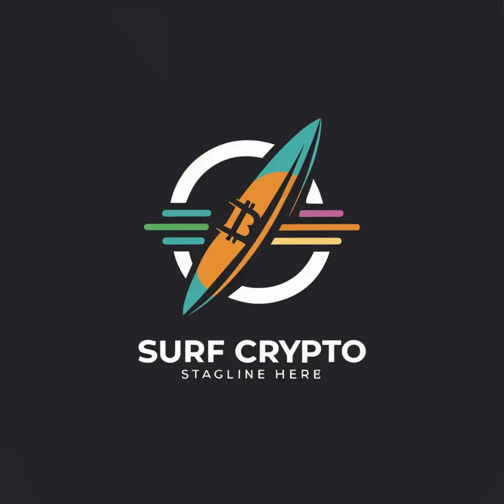 a logo design,with the text "SURF CRYPTO", main symbol:Surfboard,Moderate,be used in Internet industry,clear background