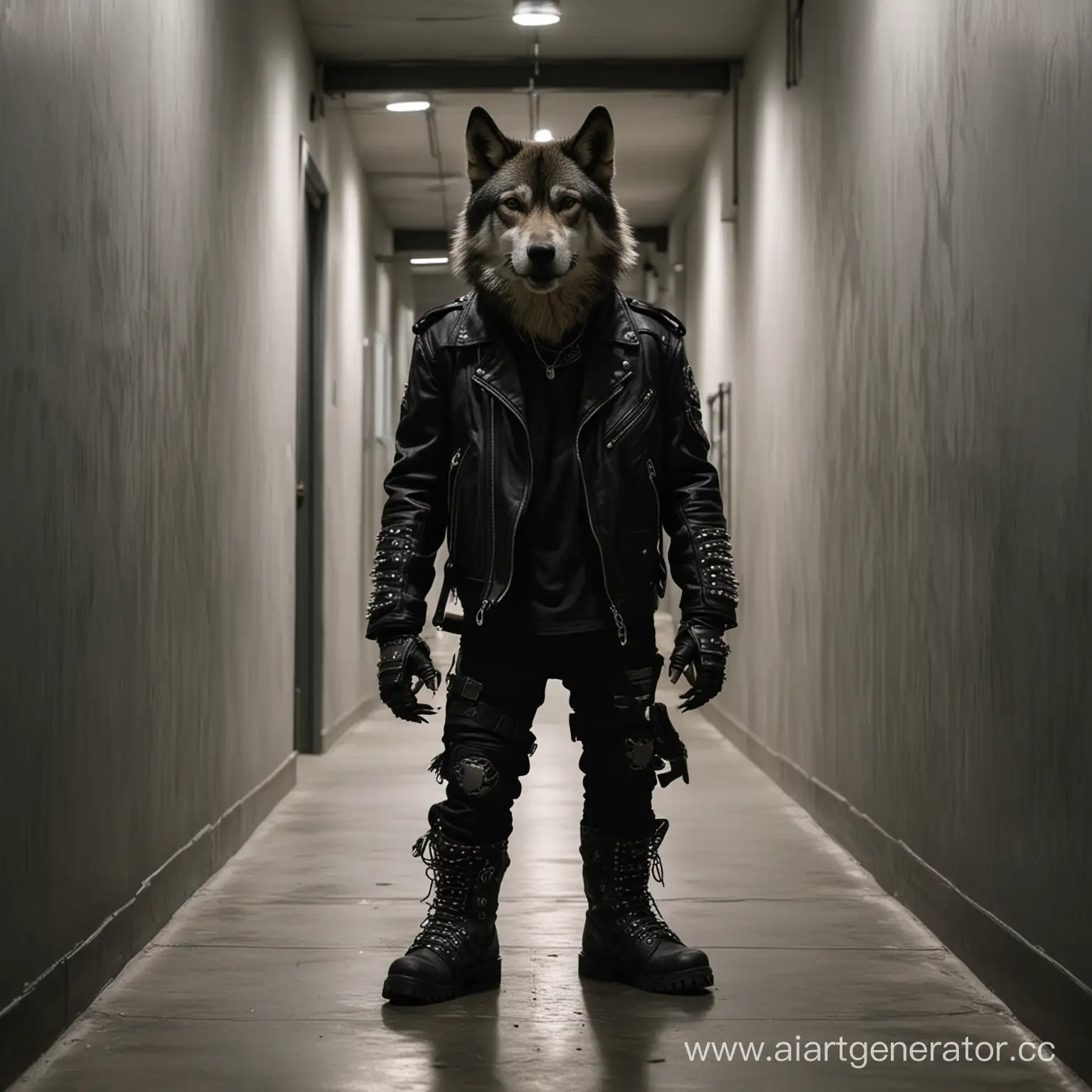 Punk-Wolf-Standing-in-Dark-Corridor-with-Kumis