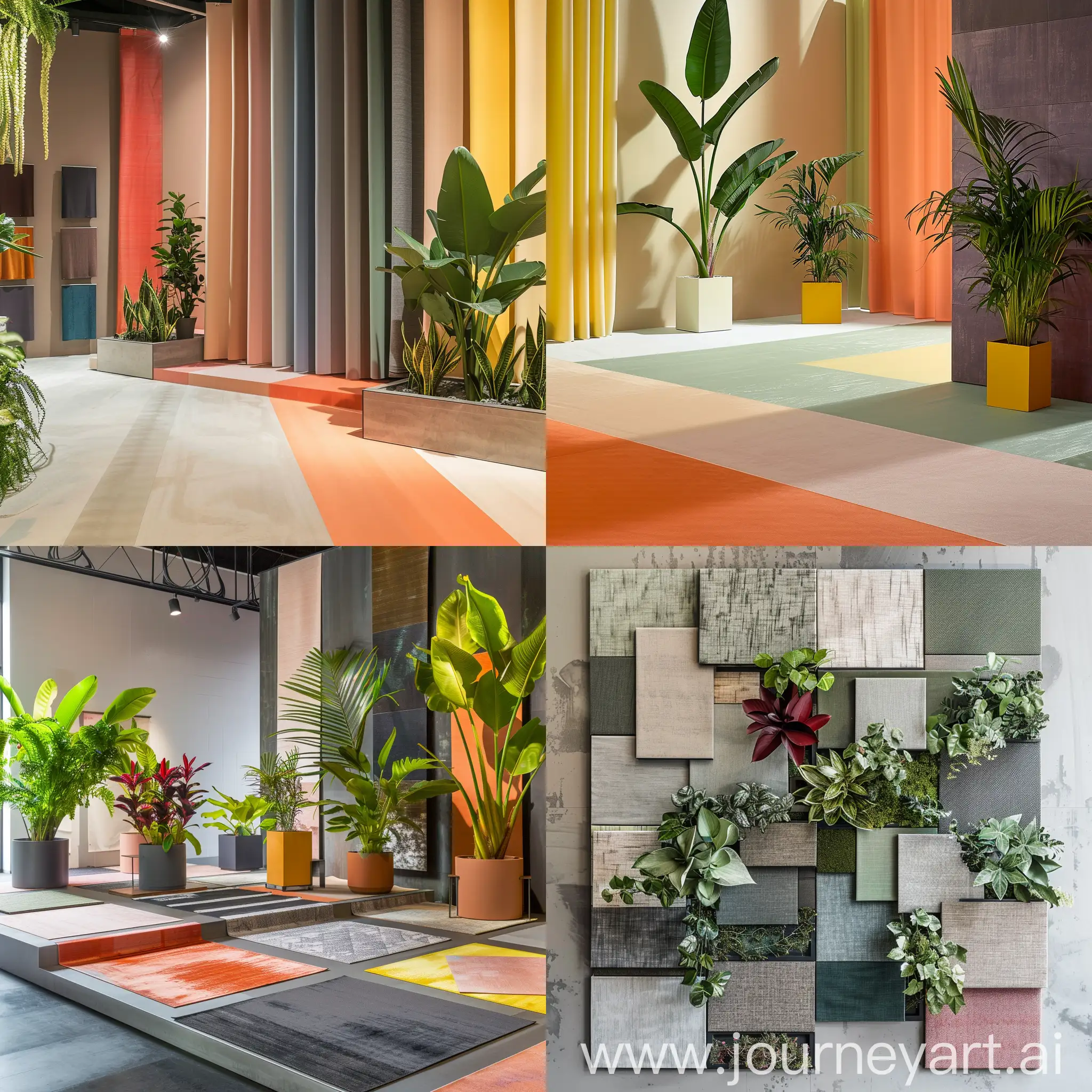 architectural floor plant with various colour pallete as inspiration for fabric show room
