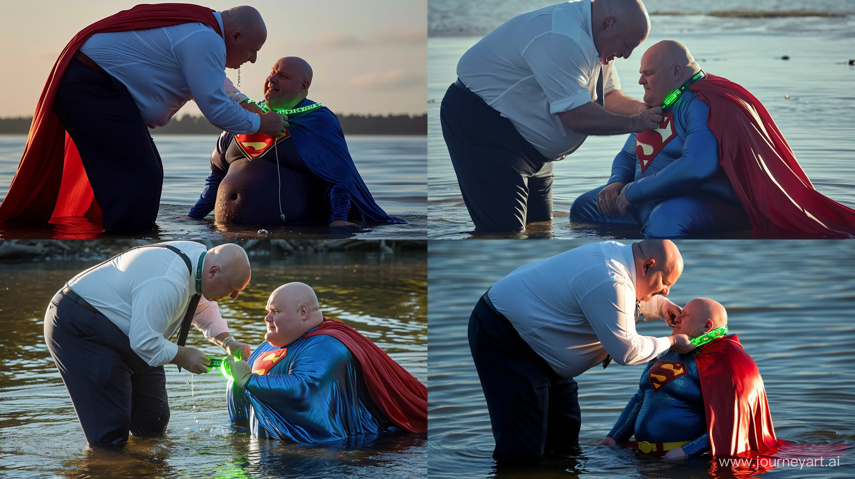 Elderly-Superman-Enjoys-Water-Fun-with-Unique-Dog-Collar