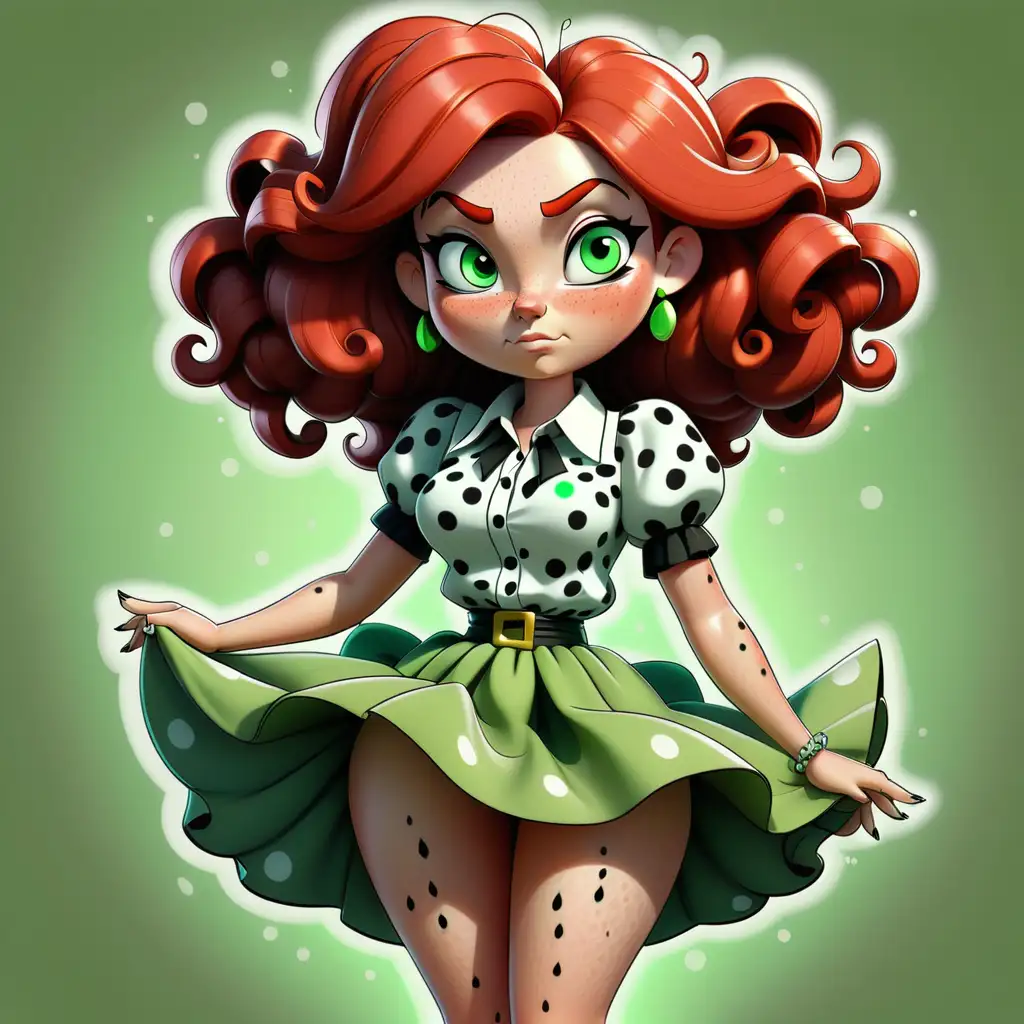Vibrant Curvy Fairy with Fiery Red Hair and Emerald Eyes in Puffy Green Skirt