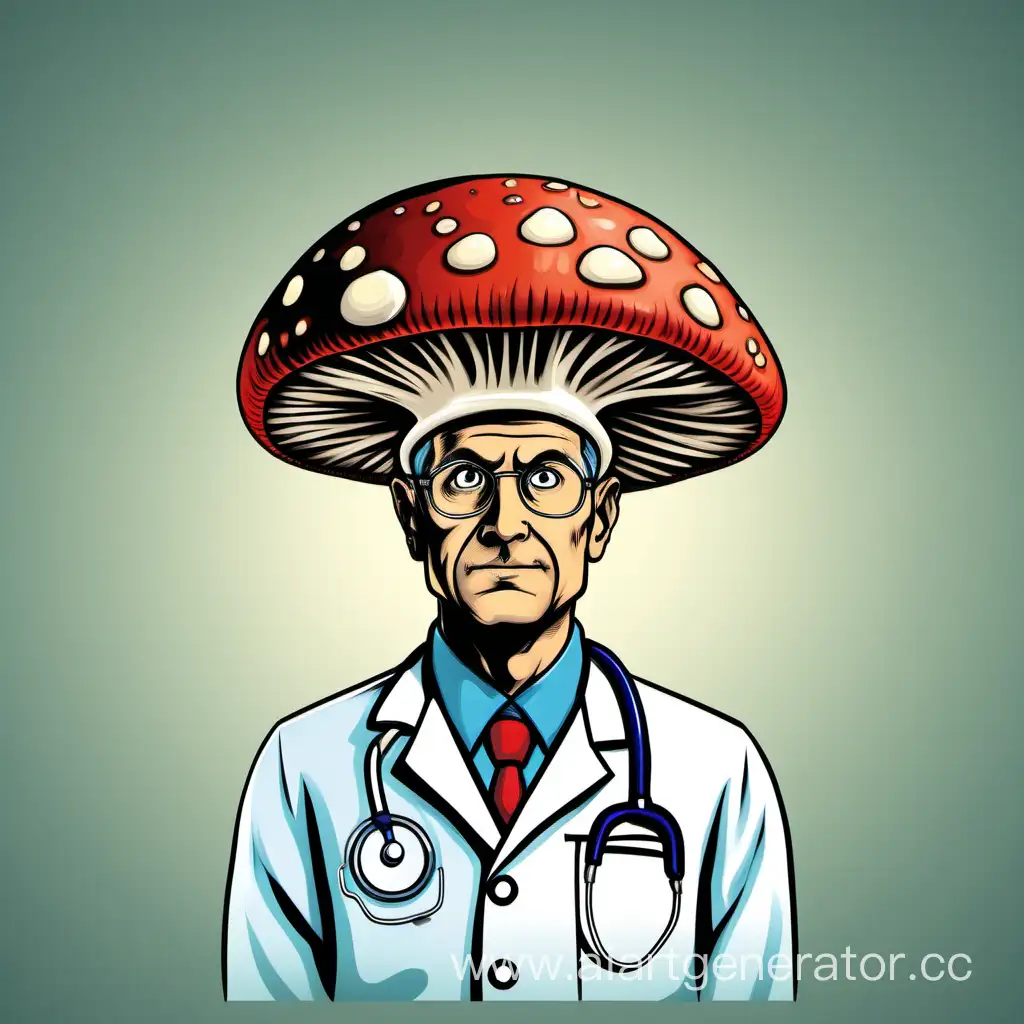 doctor with a mushroom head on his head
