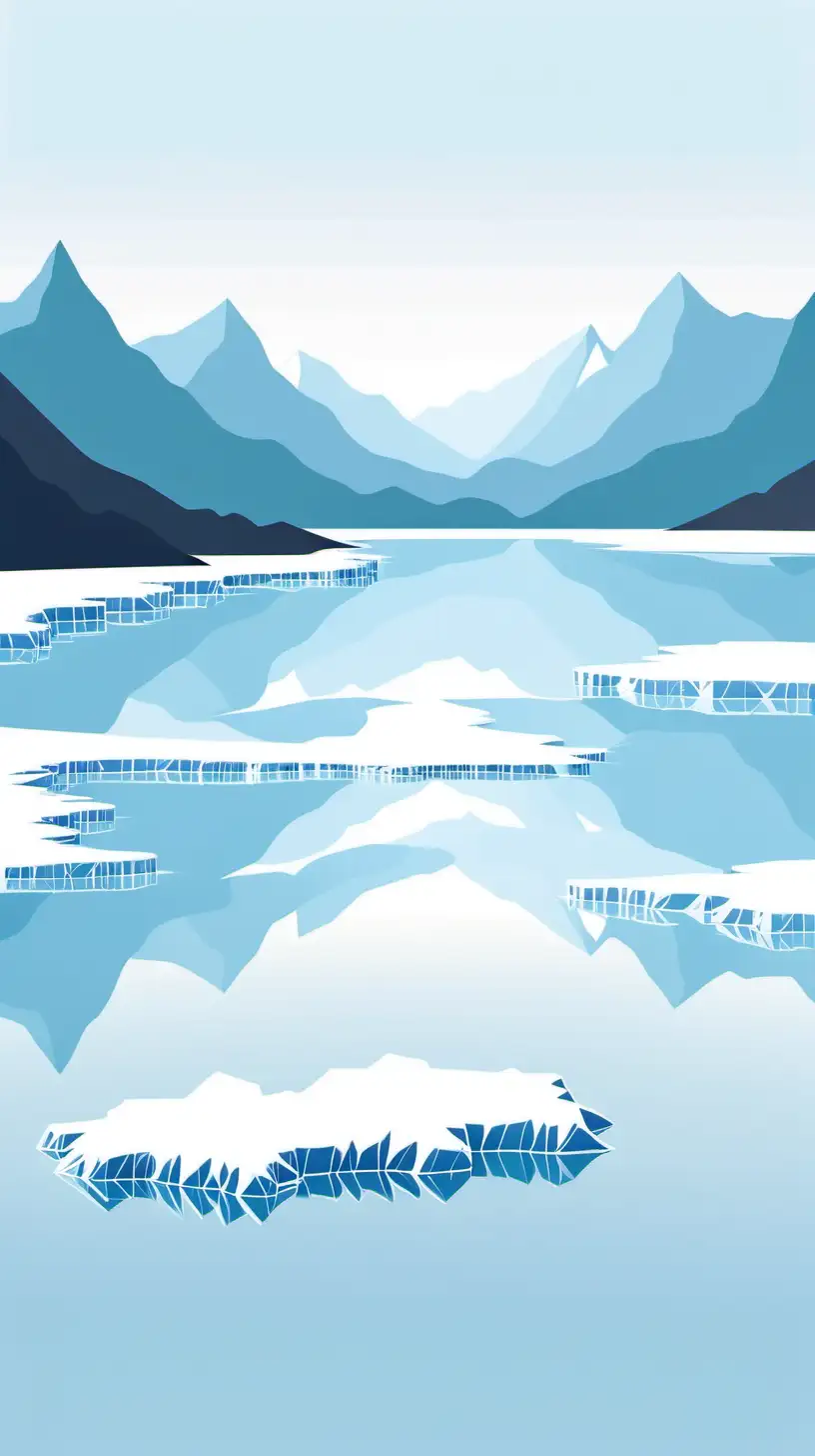 Minimalistic Flat Vector Illustration of Ice Lake in Mountains