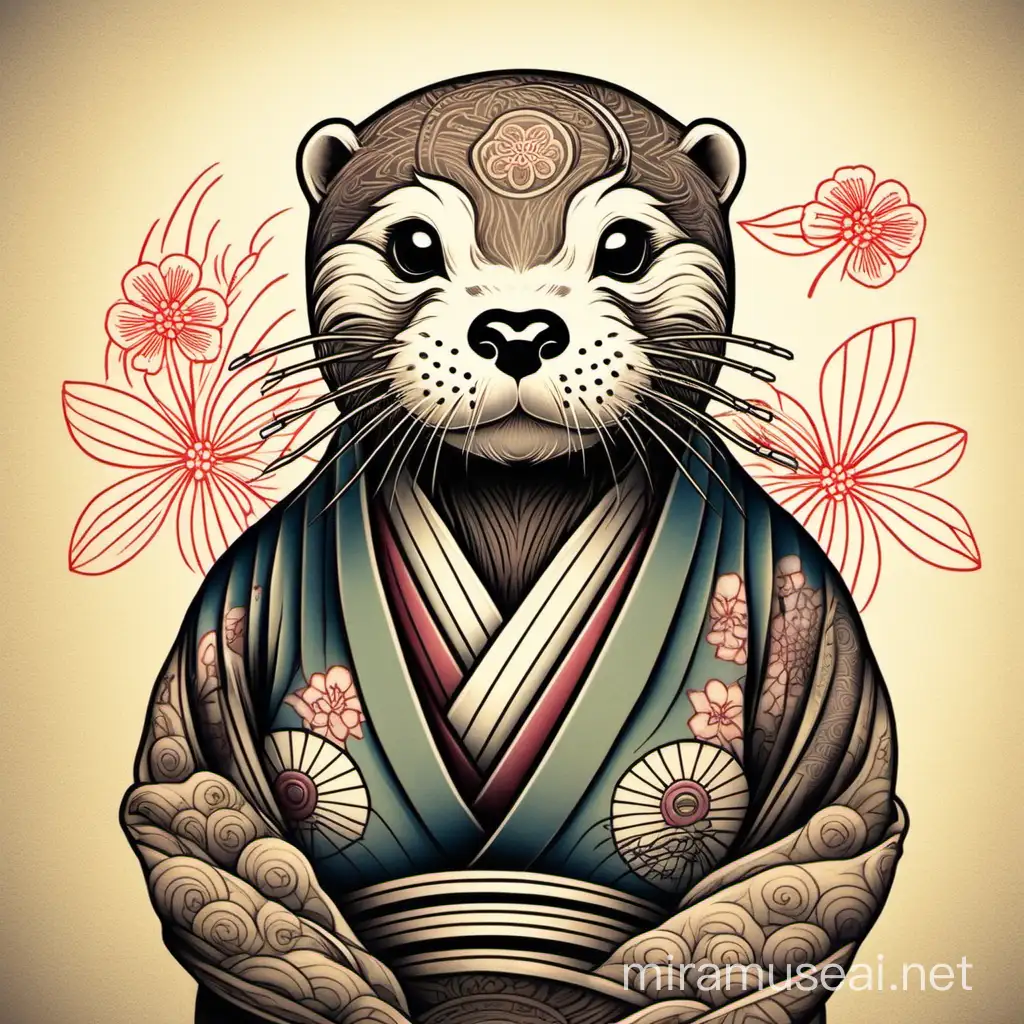 Japanese Tattooed Otter in Traditional Setting