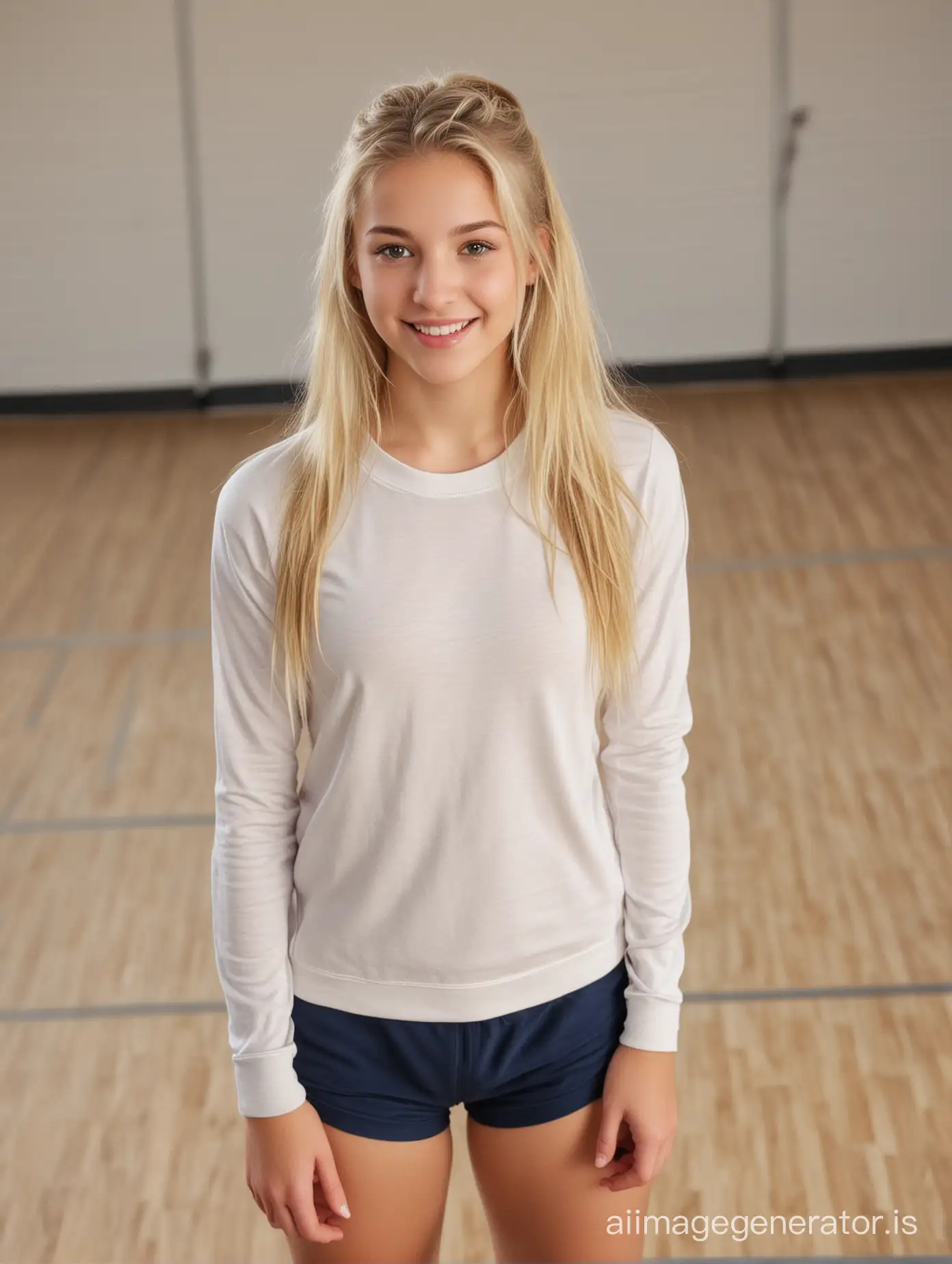 Very cute sixteen years old blonde girl in school gym class