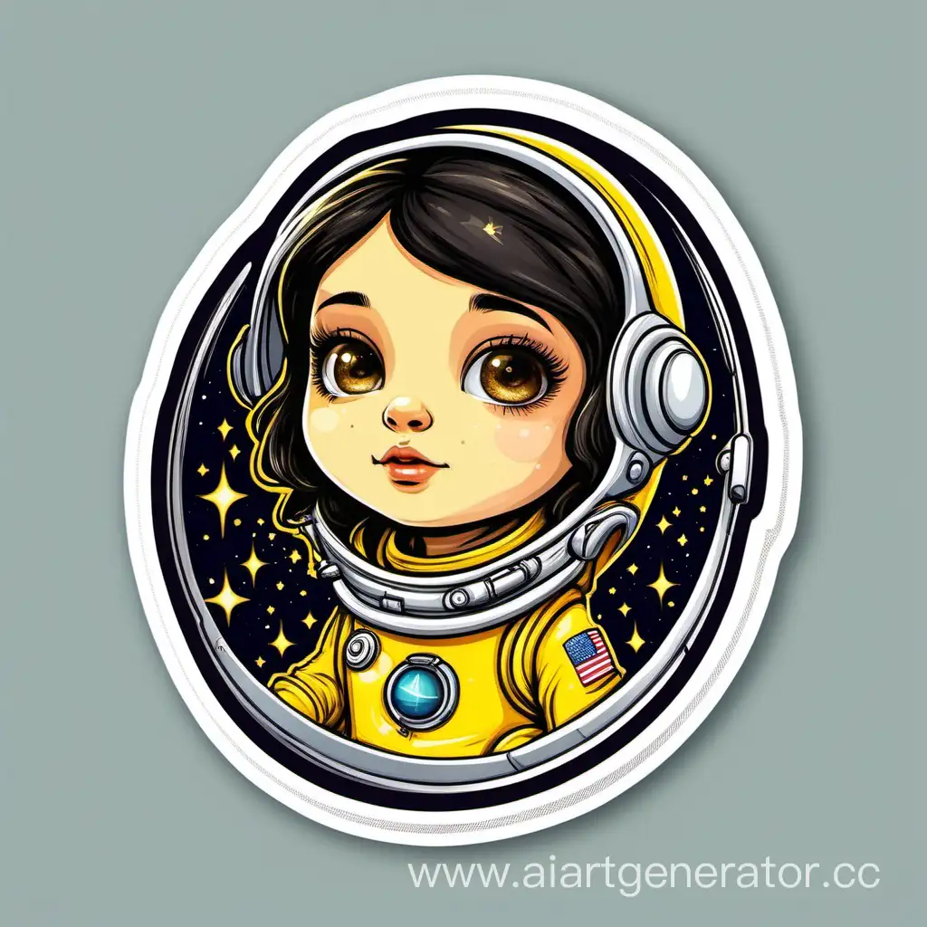 Little-Cosmonaut-Girl-Sticker-with-White-Borders-and-Yellow-Spacesuit