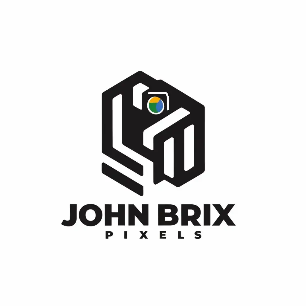 a logo design,with the text "John Brix pixels", main symbol:Camera,Minimalistic,clear background
