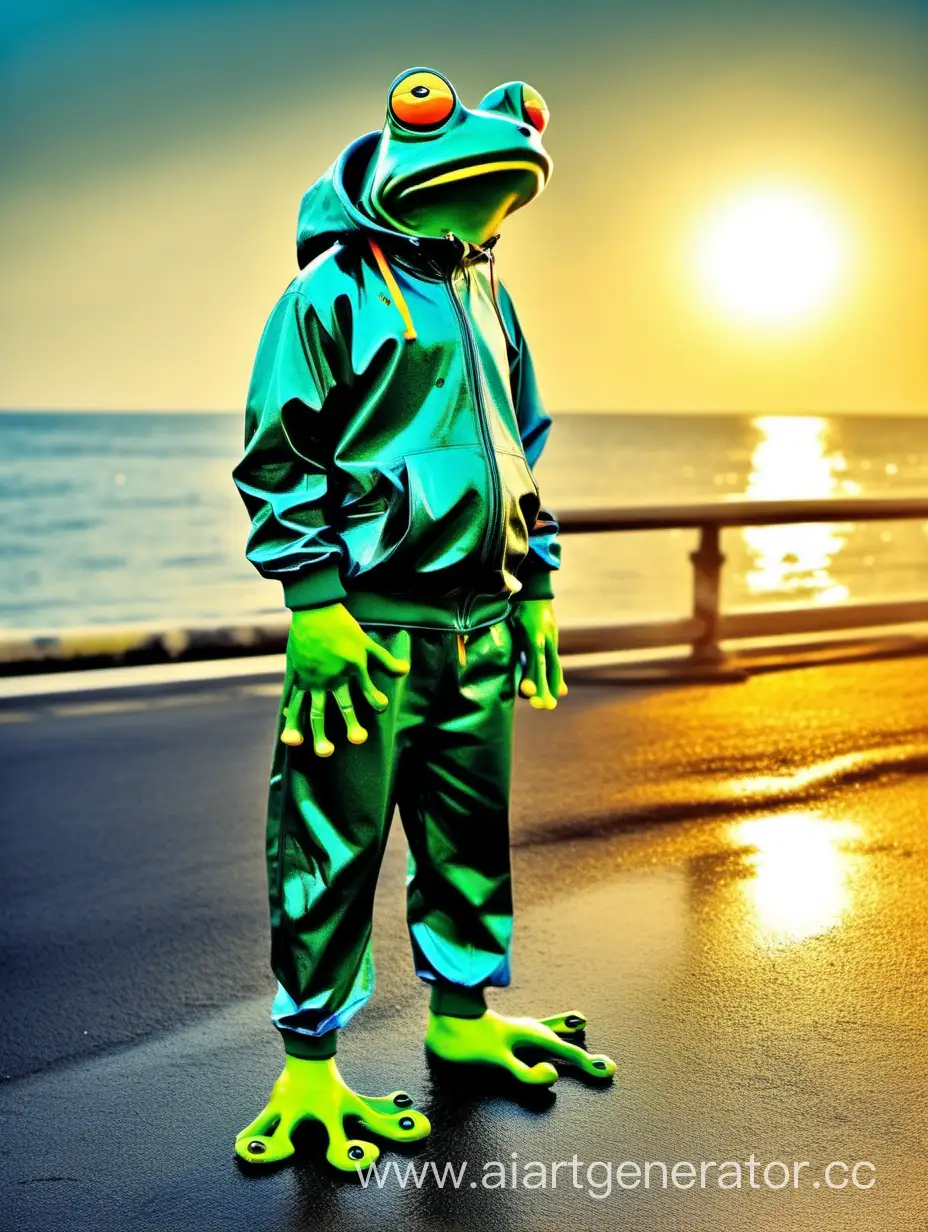 Frog-Instructor-in-Tracksuit-Conducting-Exercise-Routine-by-Seaside-under-Bright-Sunlight