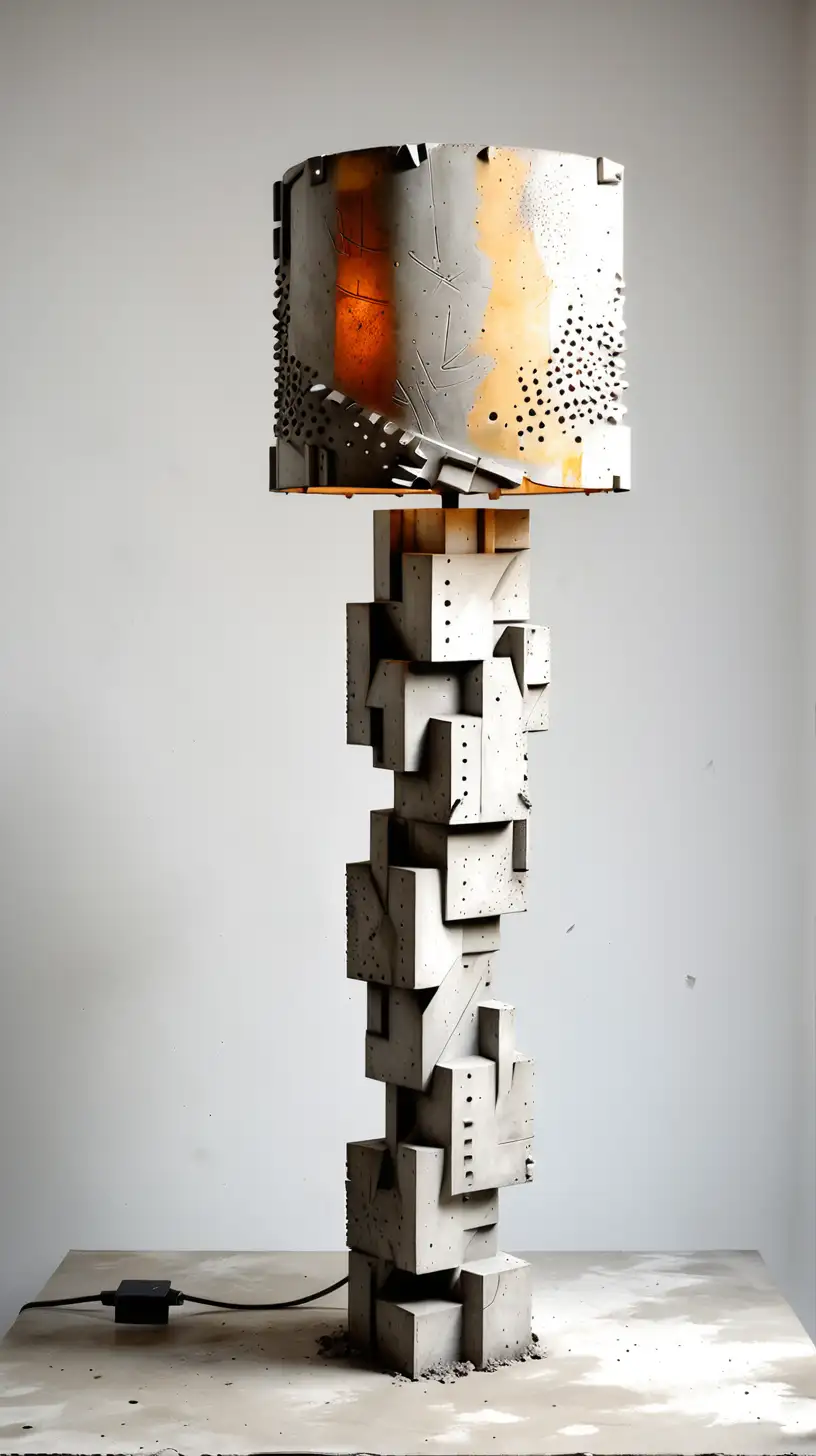Minimalist Brutalist Concrete Lamp on White Background