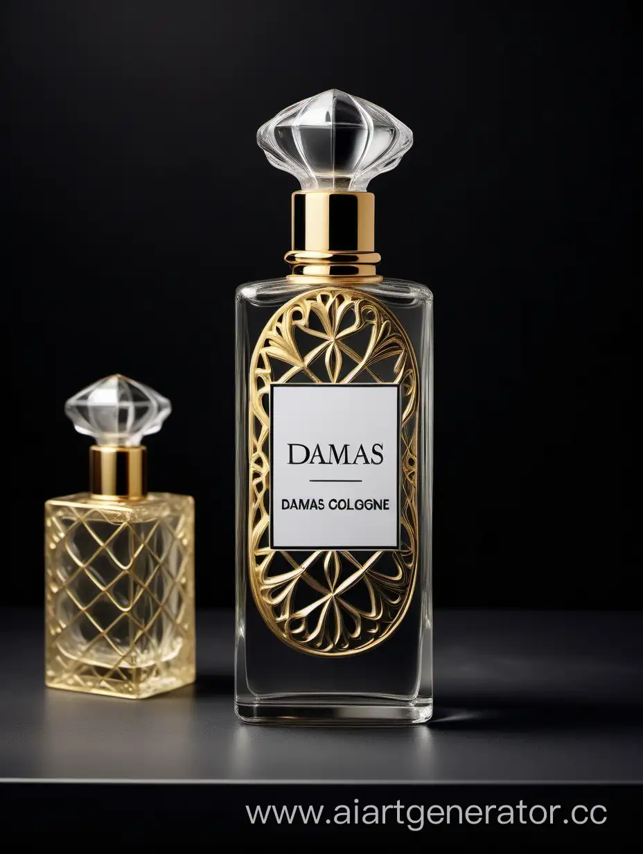 a bottle of damas cologne sitting next to a dark White box,with golden lines a Baroque dynamic luxurious composition, feminine
flemish Baroque