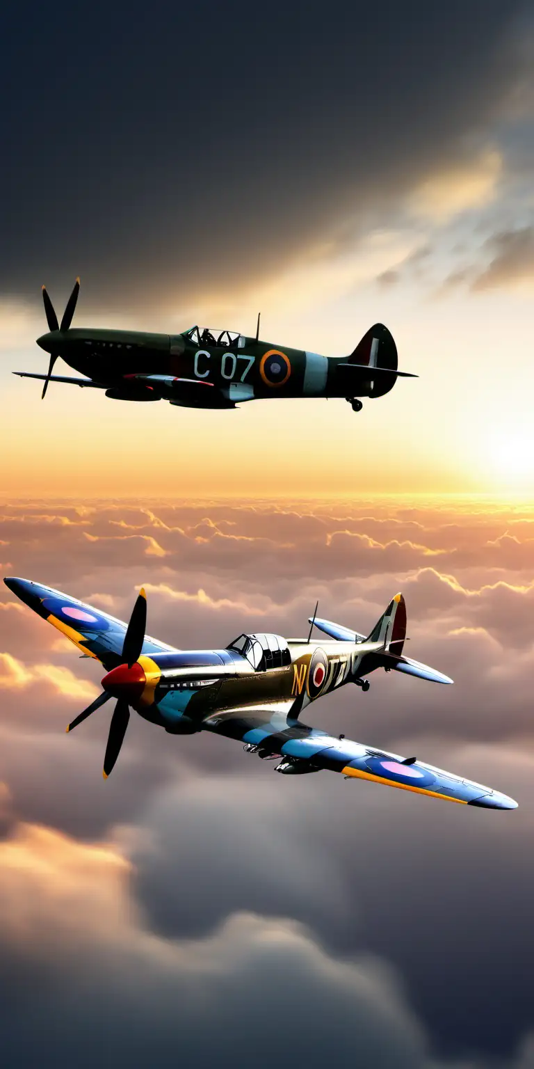 Vintage Aviation Meeting Spitfire Mustang C172 in Stunning Sunset Sky
