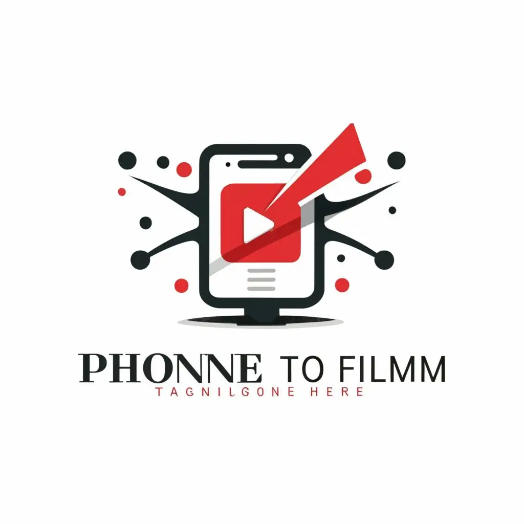 a logo design,with the text 'Phone to Film', main symbol:Mobile phone and a video play button,Moderate,clear background
