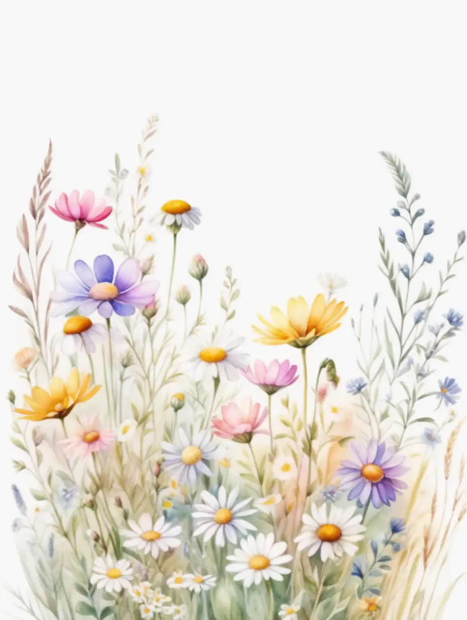 Enchanting Meadow Flowers in Fairytale Watercolor Style