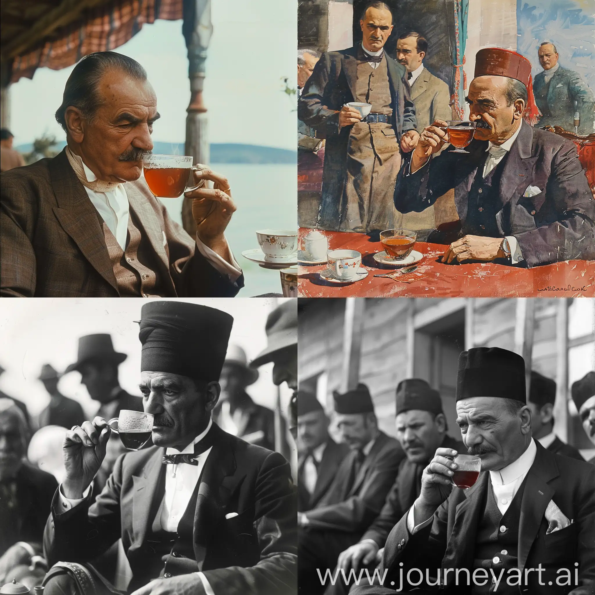 atatürk is drinking tea in Canakkale