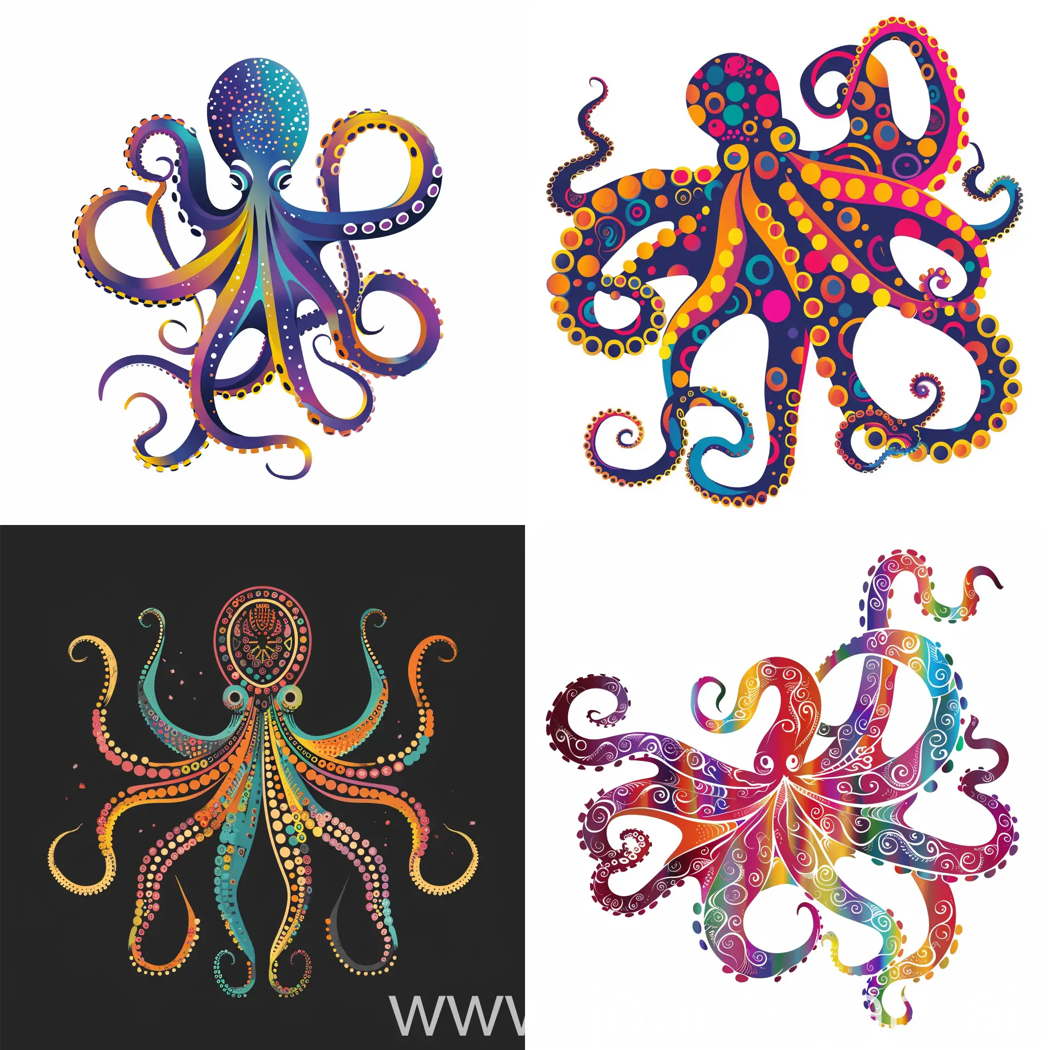 artistic logo of a boho octopus, colorful, high quality vector style